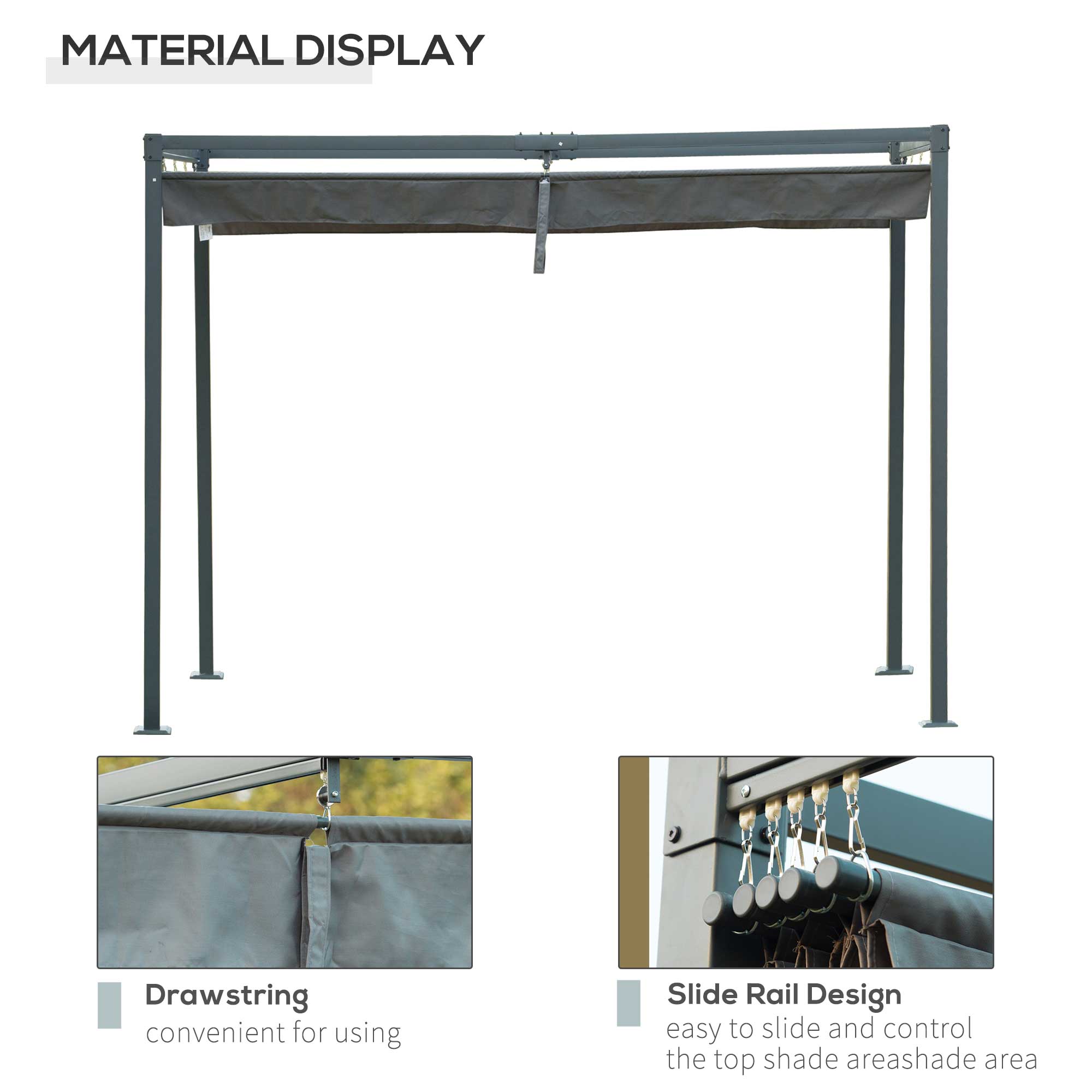 Outsunny Metal Frame Pergola Gazebo 10x7ft with Retractable Canopy Outdoor Patio Sun Shelter Water-Proof Yard Shade Grape Tent