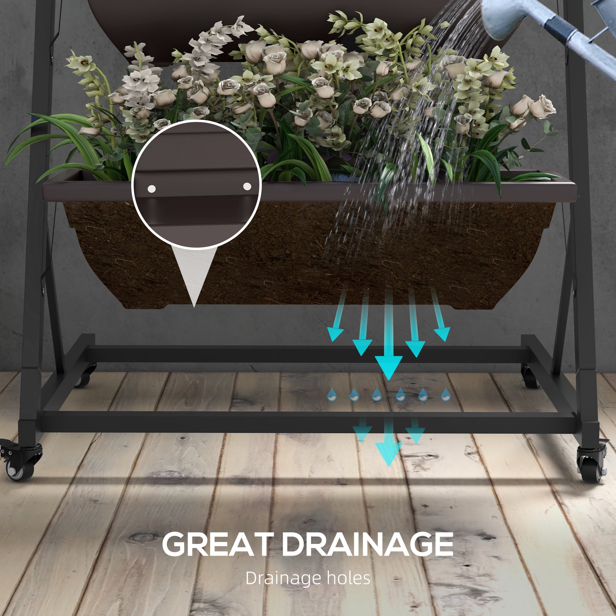 Outsunny Mobile 5-Tier Vertical Garden Planter with Wheels 5 Planting Boxes for Vegetables Flowers Brown Outdoor Stand