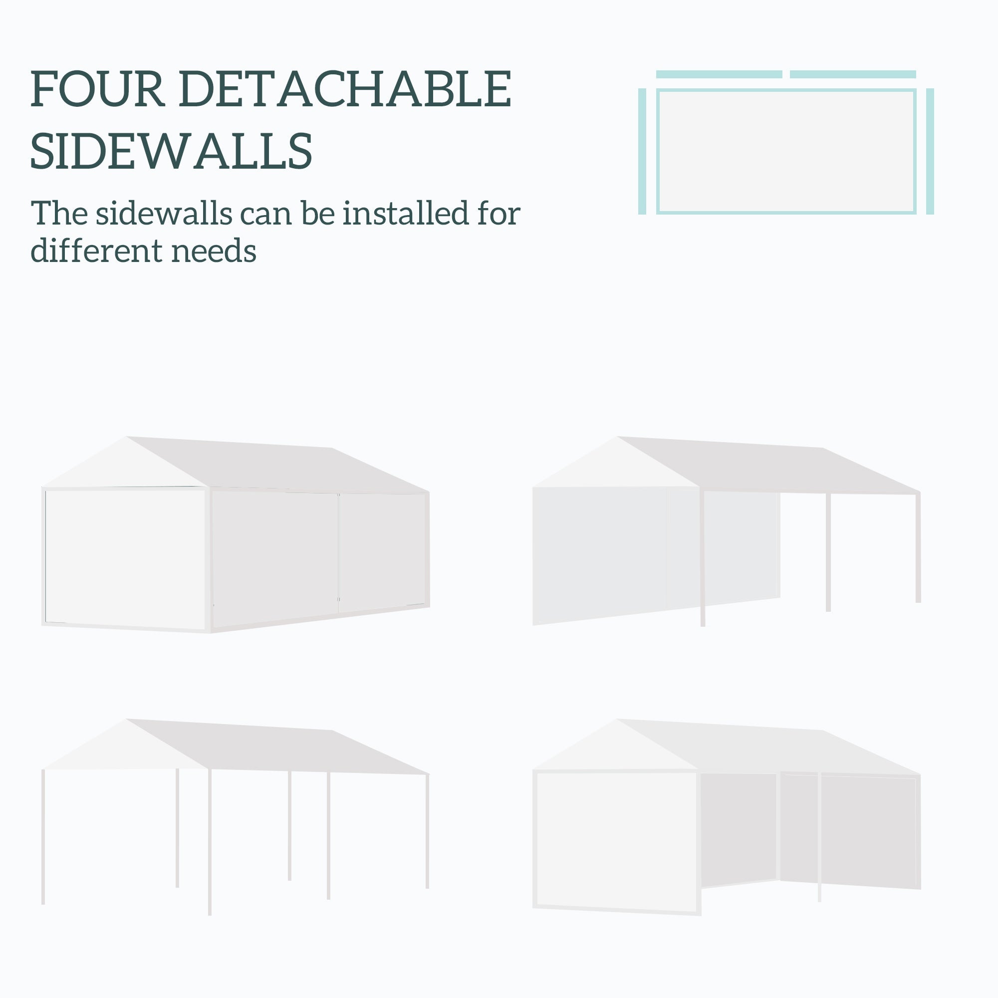 Outsunny Party Tent 10'x20' Portable Wedding Gazebo Canopy 4 Sidewalls White