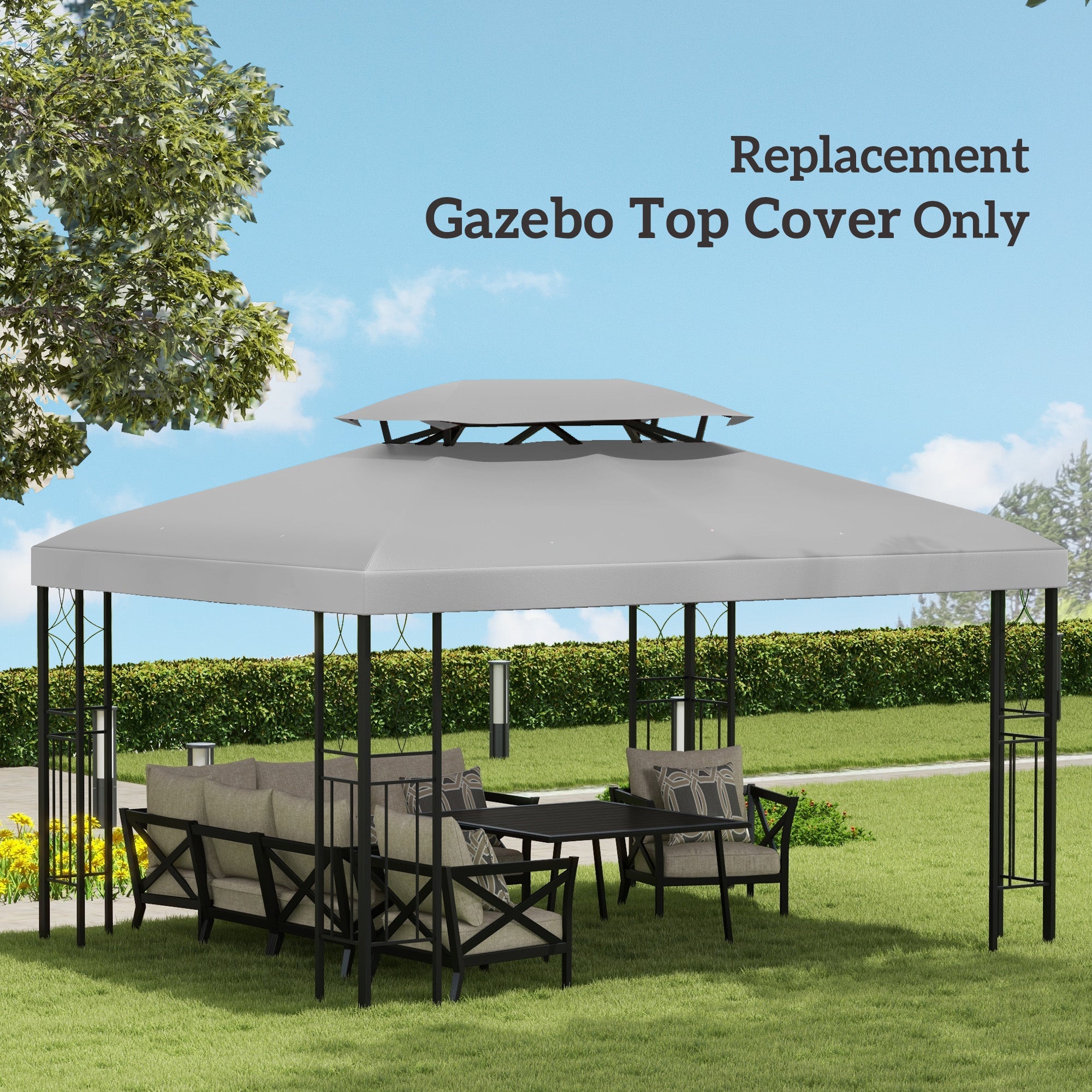 Outsunny 13' x 10' Gazebo Replacement Canopy 2 Tier Top UV Cover Pavilion Garden Patio Outdoor, Light Grey (TOP ONLY)