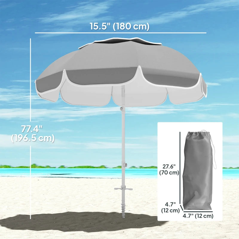 6 ft Beach Umbrella Portable with Sand Anchor, Carry Bag, Adjustable Height & Tilt, UPF50+ UV Protection, Grey