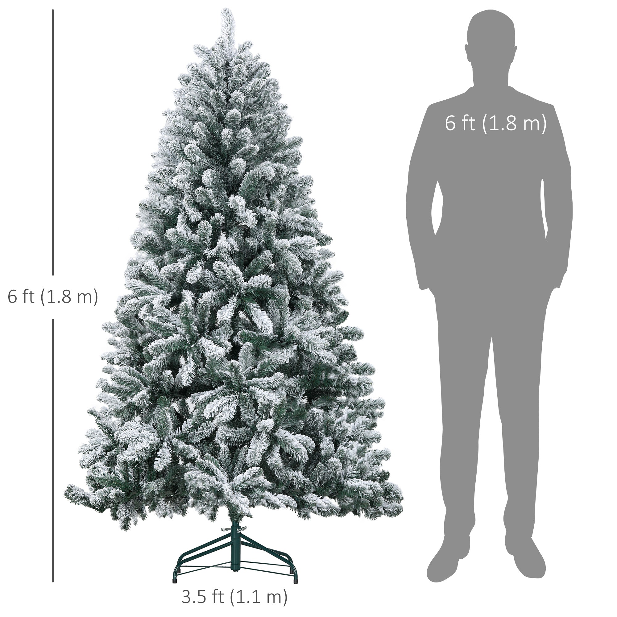 HOMCOM 6 Foot Artificial Flocked Christmas Tree with Snow, Metal Stand, Hinged Xmas Tree for Home Office Holiday