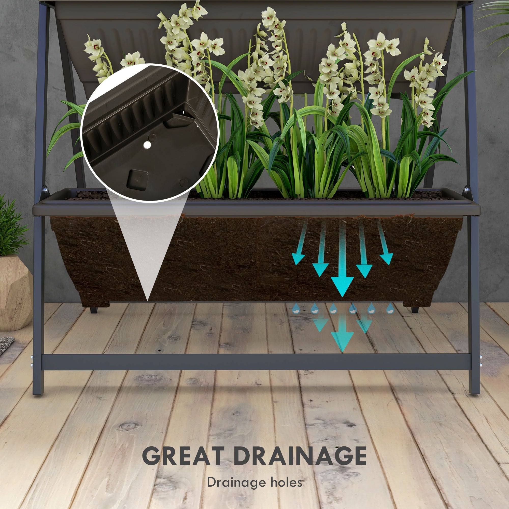 Outsunny 4-Tier Vertical Garden Planter 4 Planting Boxes Brown Outdoor Stand for Vegetables Flowers Grow Container