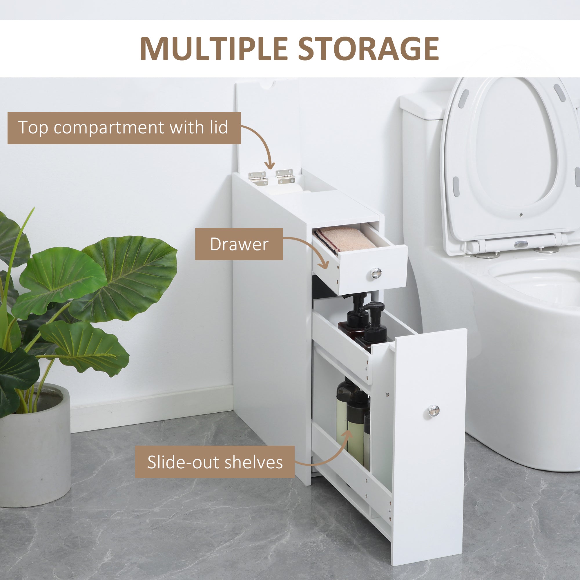 HOMCOM Compact Bathroom Storage Cabinet: White Space Saver, Toilet Paper Holder, Narrow Cabinet