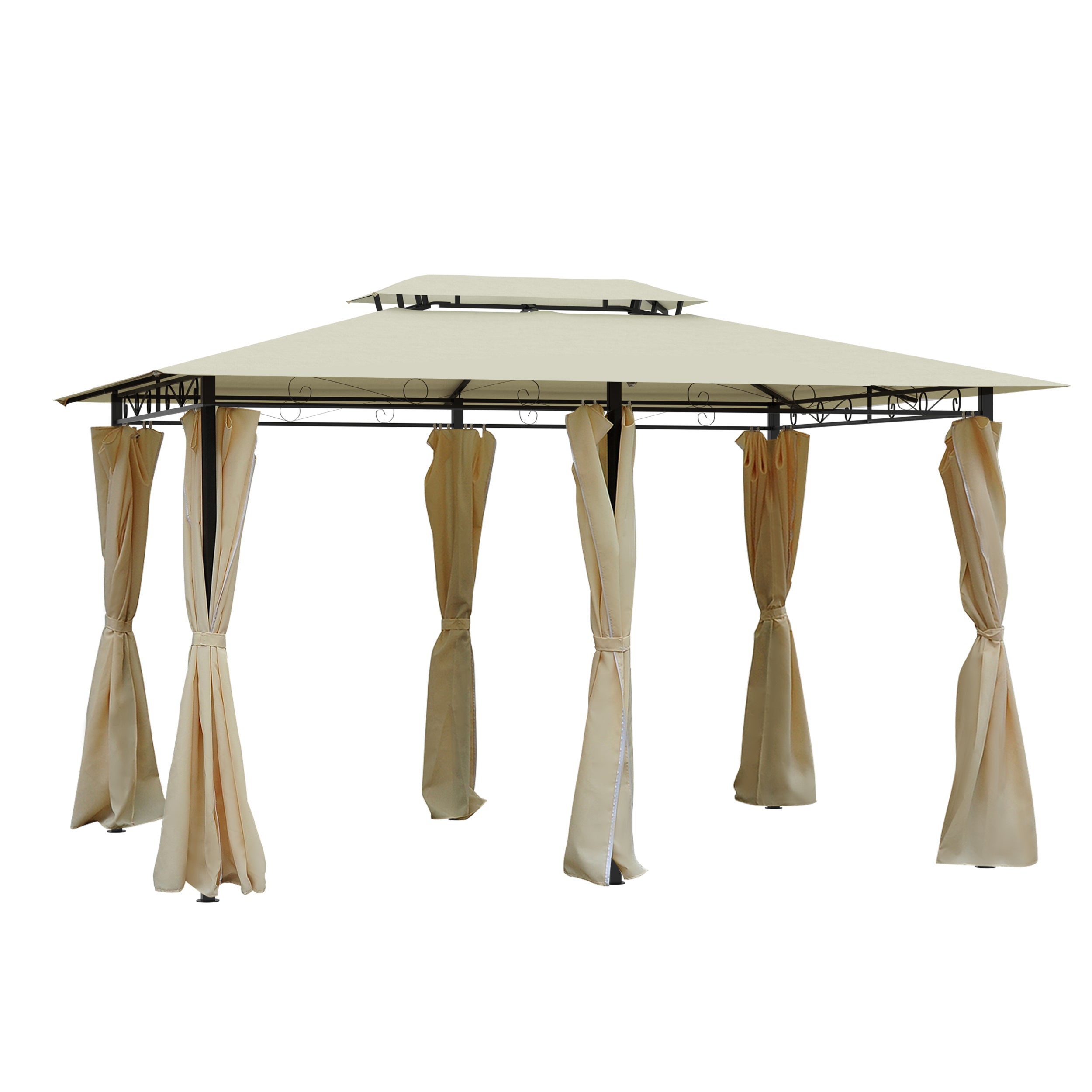 Outsunny 13'x 10' Soft-top Backyard Gazebo 2-Tiers Garden Canopy Sunshade Shelter with Curtains, Cream White