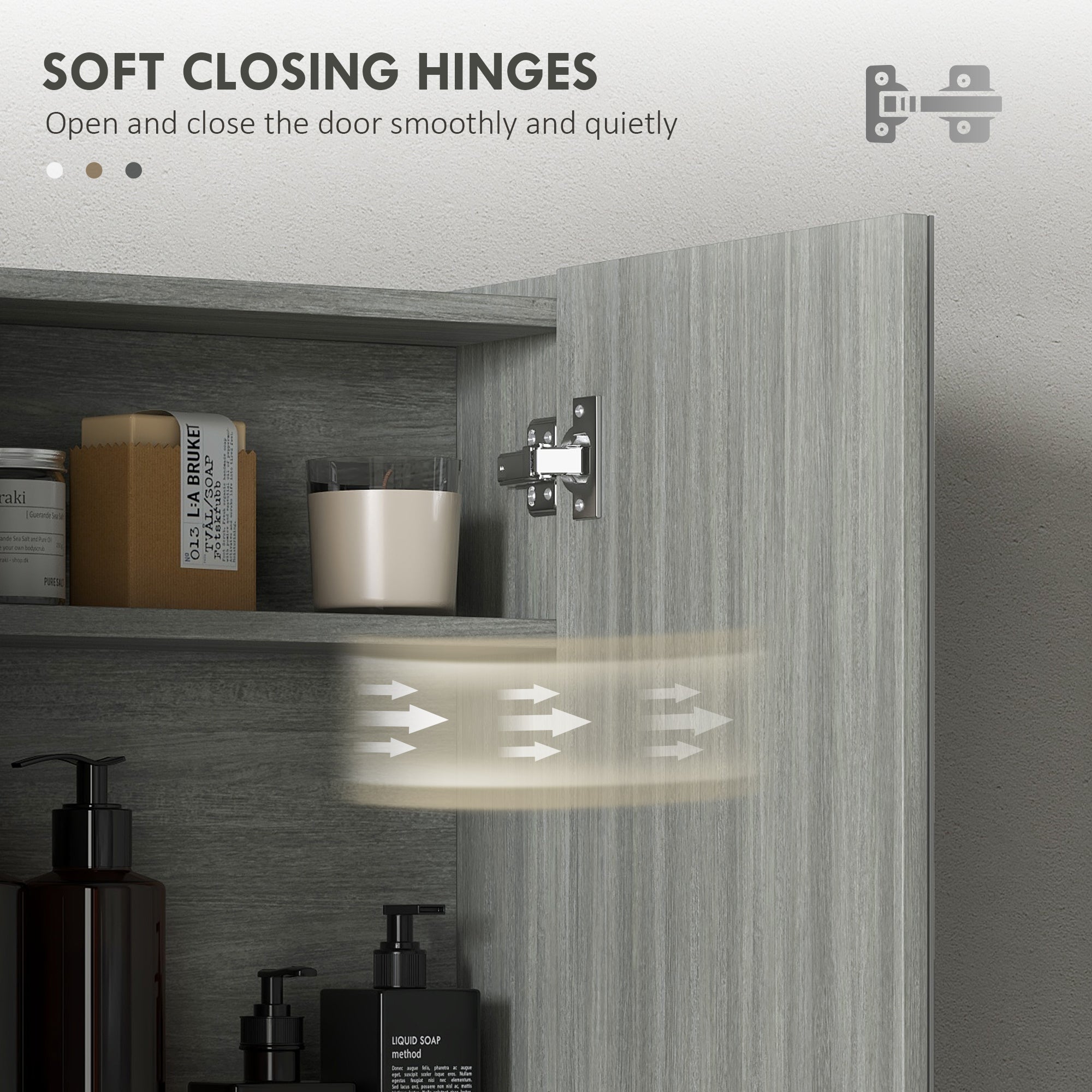 HOMCOM Wall Mount Mirrored Bathroom Medicine Cabinet Adjustable Shelf Double Soft Close Doors Grey