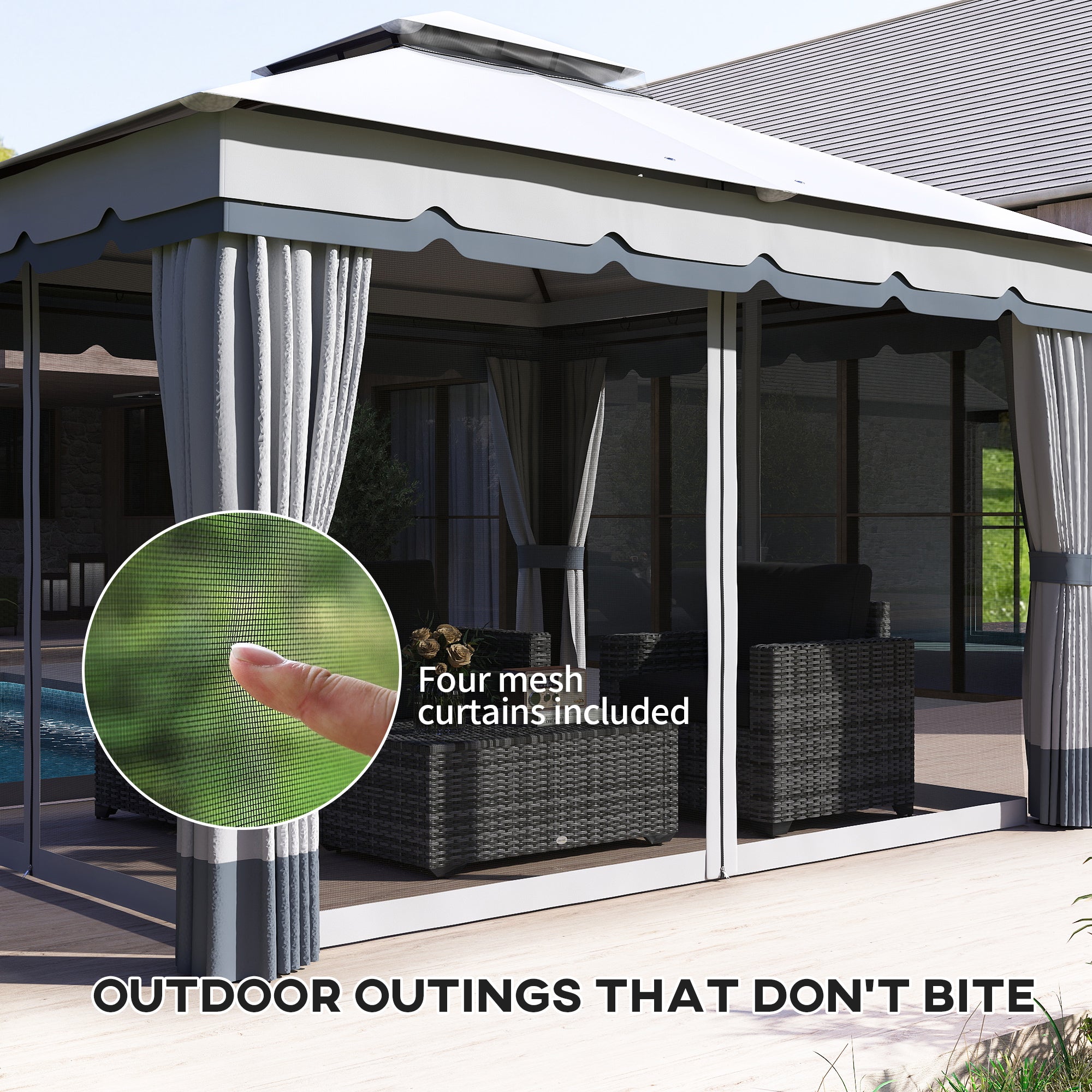 Outsunny 10' x 12' Double Roof Patio Gazebo Canopy, Outdoor Gazebo Shelter with Netting & Curtains, for Garden, Lawn and Deck