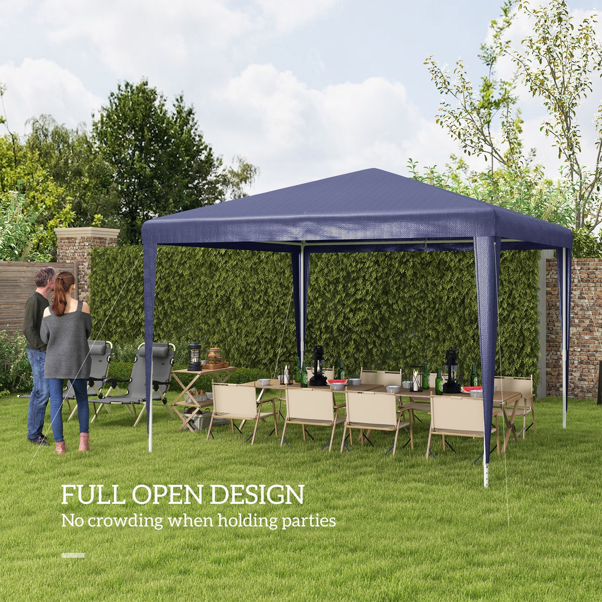 Outsunny 10x10ft Party Tent Portable Gazebo, Folding Garden Canopy Event Shelter Outdoor Sunshade Dark Blue