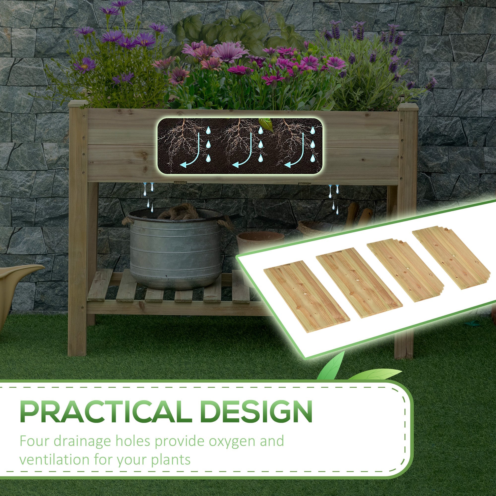Outsunny 45" x 22" x 33" Raised Garden Bed with Legs and Storage Shelf, Elevated Wooden Planter Box, Gardening Standing Growing Bed
