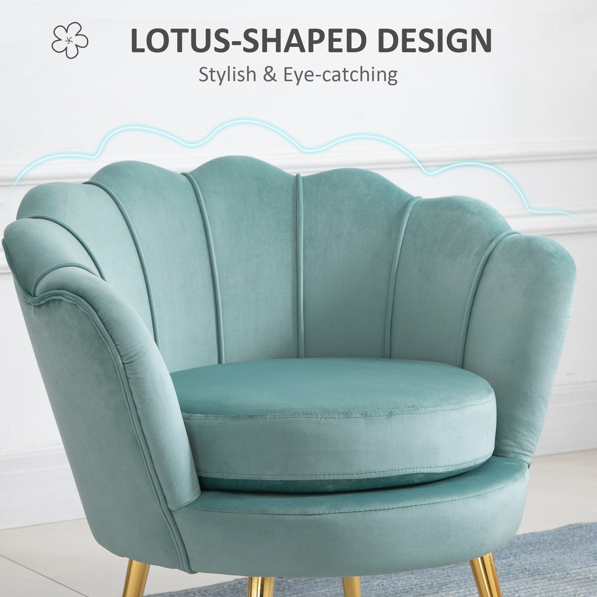 HOMCOM Velvet-Touch Fabric Accent Chair Modern Leisure Club Chair with Gold Metal Legs Green for Bedroom