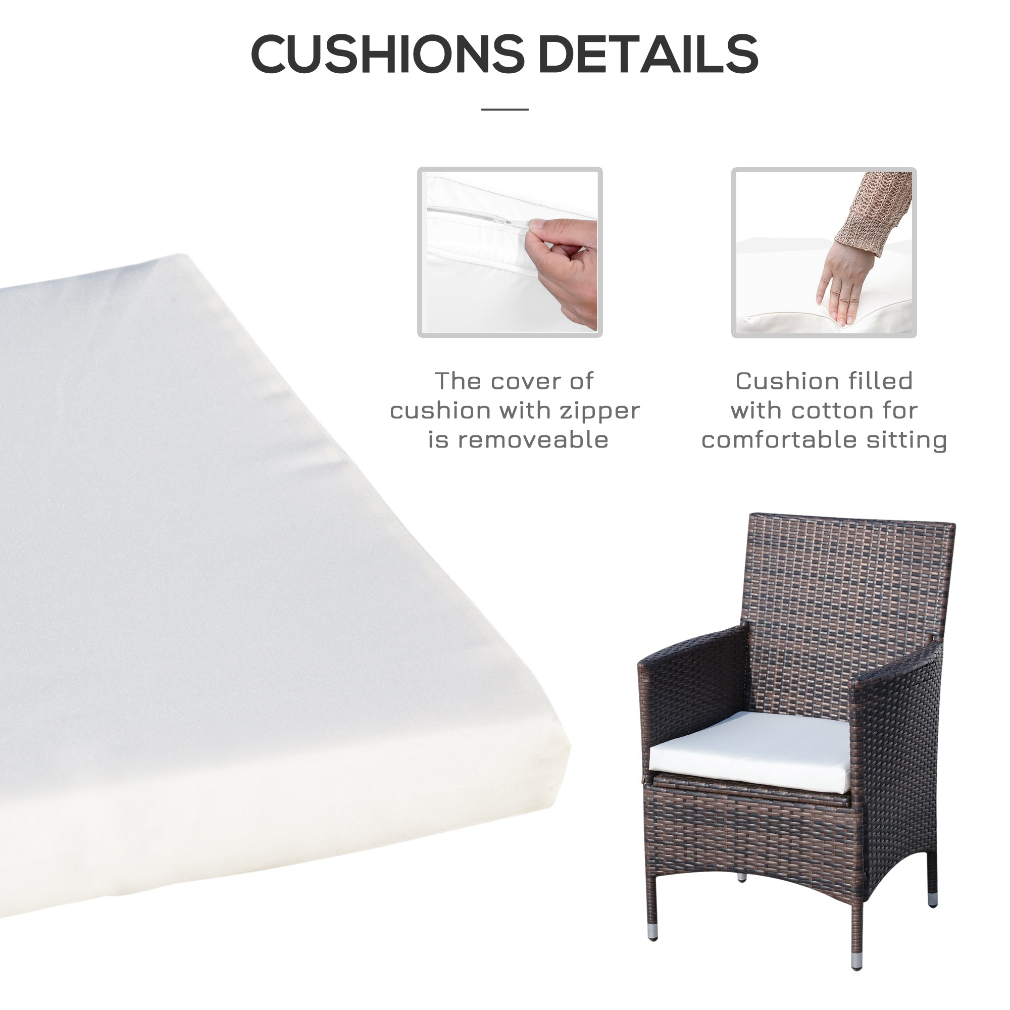 Outsunny 3 Pieces Patio Bistro Set, Outdoor PE Rattan Porch Furniture with Two Armchairs, Glass Top Coffee Table, Coffee