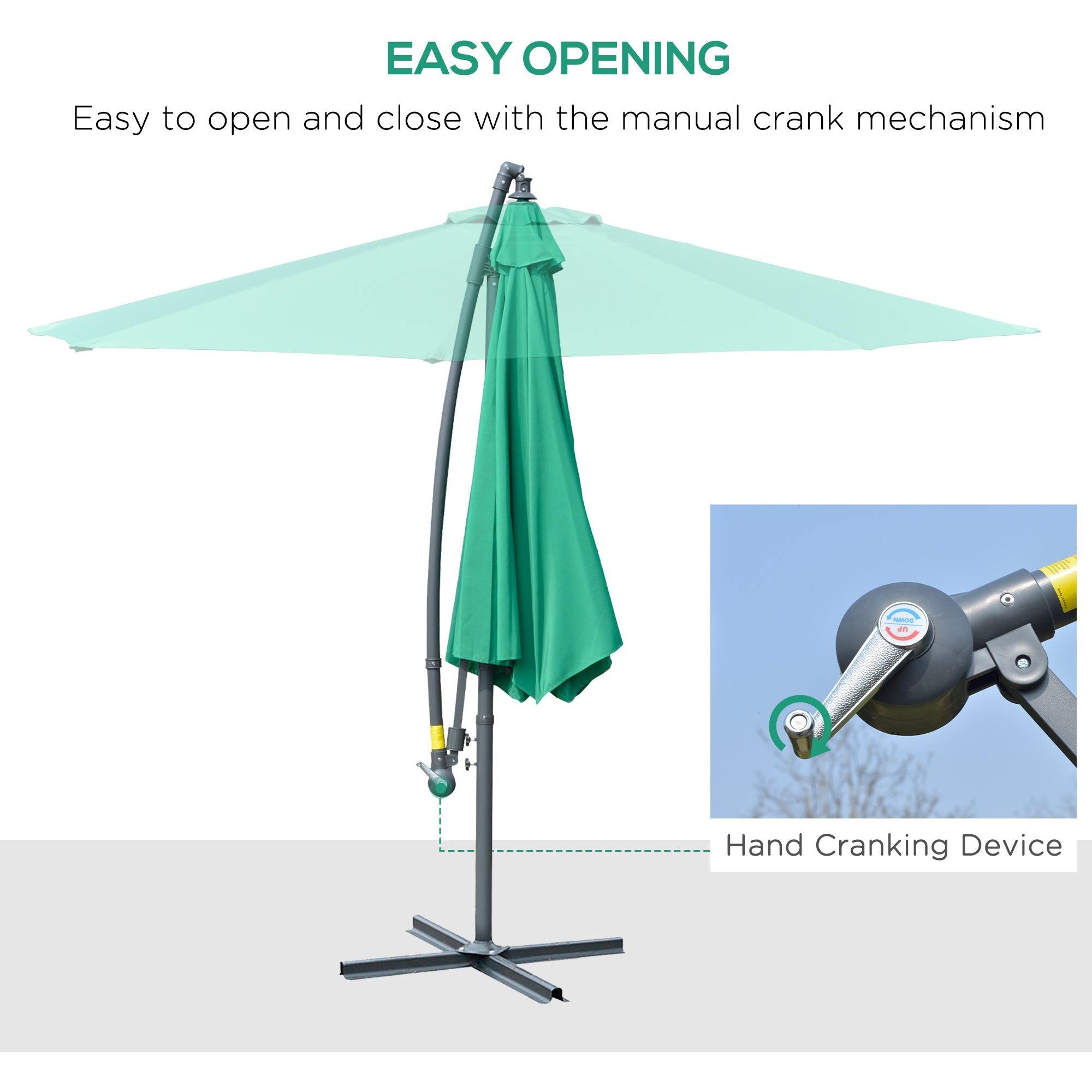 Outsunny 10ft Banana Hanging Rattan Set Sun Shade Patio Umbrella Cantilever Green