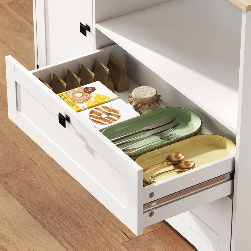 Kitchen Pantry Cabinet, 64" Tall Kitchen Hutch with 3 Cabinets, 2 Drawers, Adjustable Shelves, Microwave Stand, White