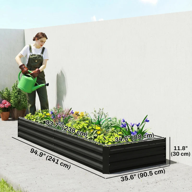 95" x 36" x 12" Galvanized Raised Garden Bed, Metal Elevated Planter Box for Growing Flowers, Herbs, Succulents, Black