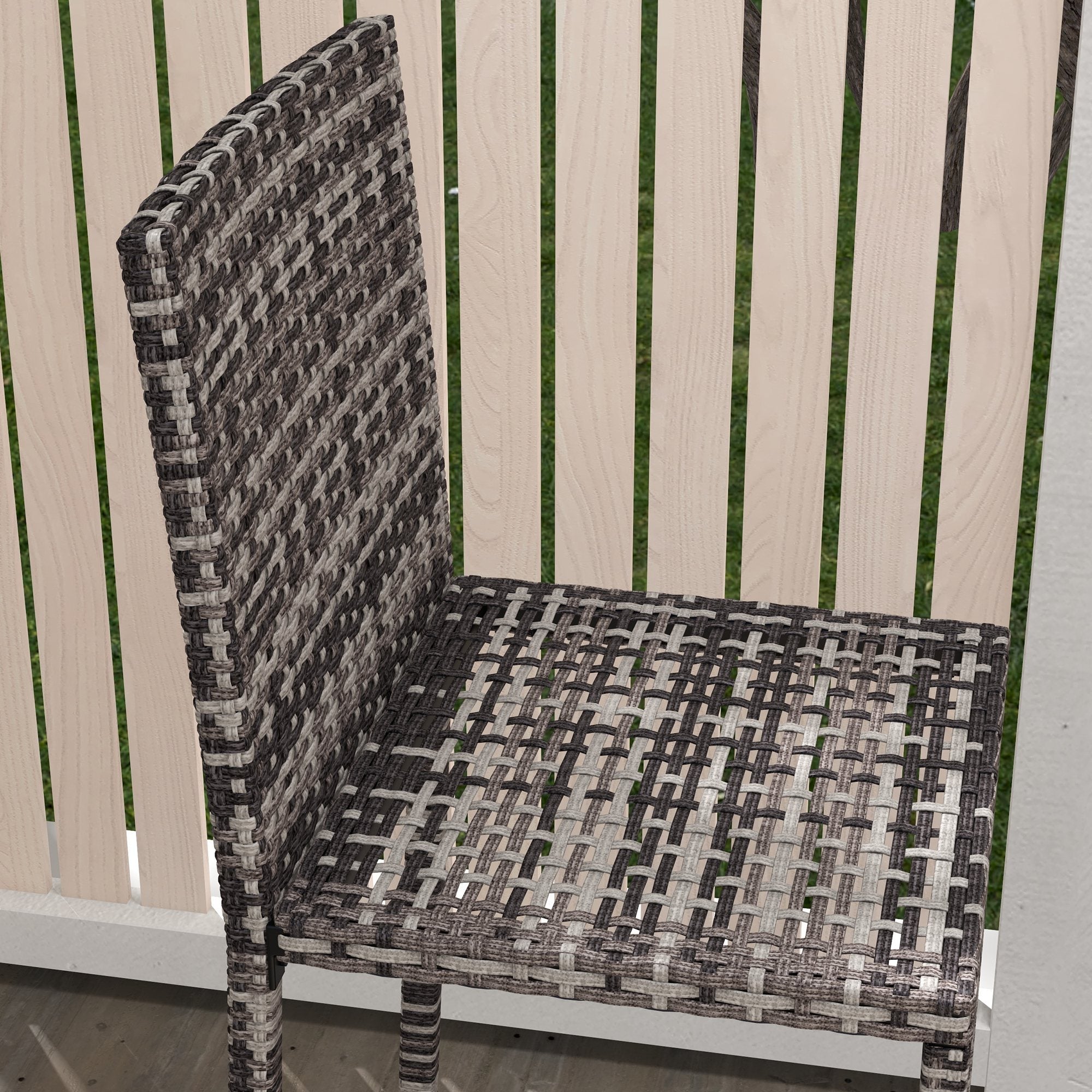 Outsunny 3 Piece Patio Bar Set Wicker Rattan Bistro Set Barstool and Table Patio Backyard Balcony Poolside Grey