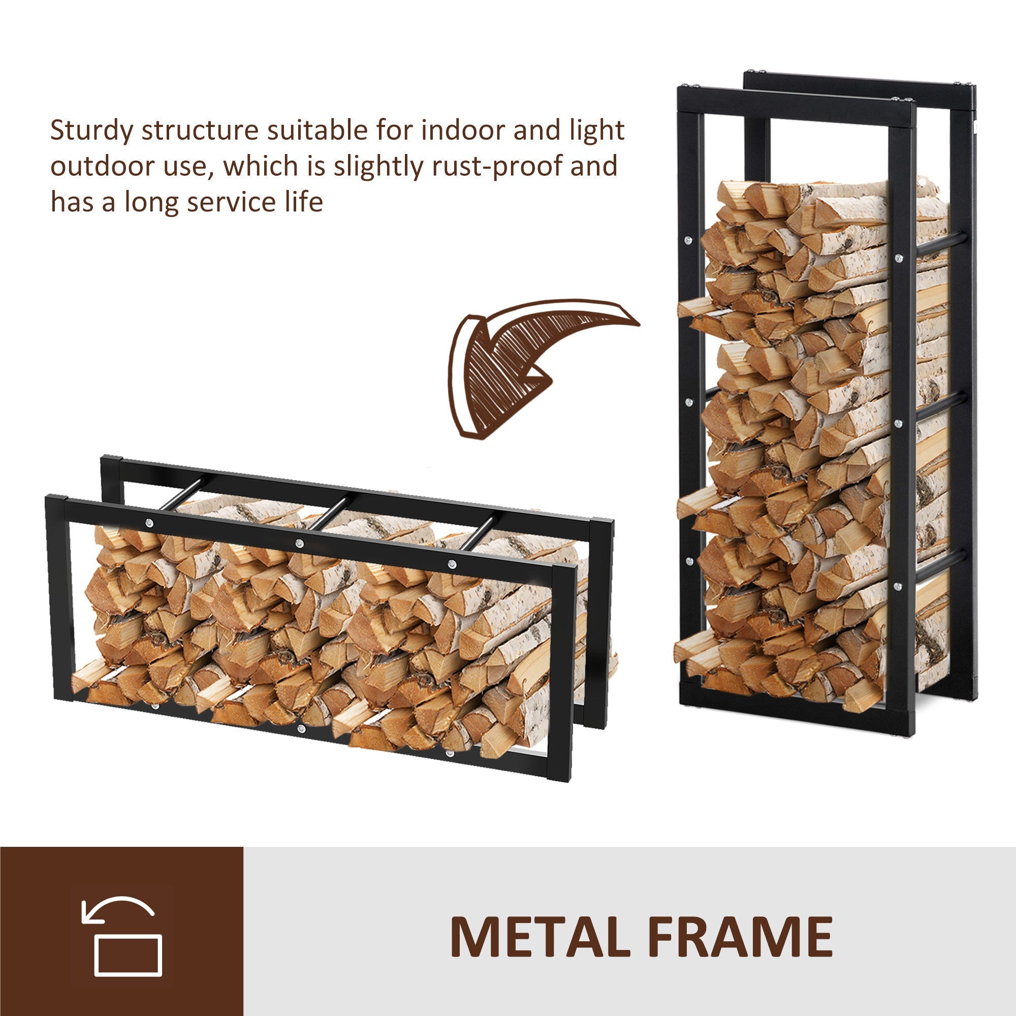 HOMCOM 16 Firewood Rack Log Holder Fireplace Storage Handles 220 lbs Weight Capacity Black