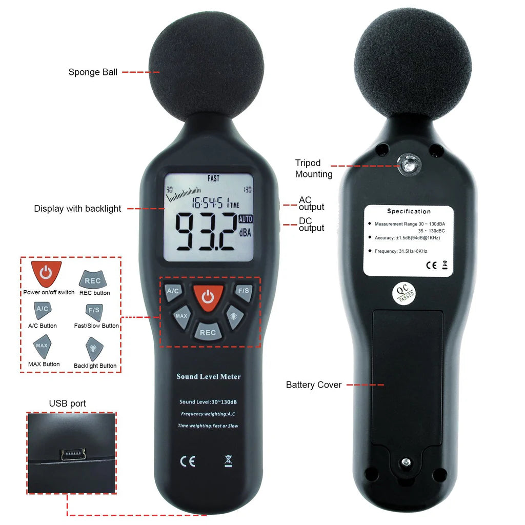 Professional Digital Sound Level Meter (30–130 dB) with Backlit Display – SLM-24 & SLM-25 Models