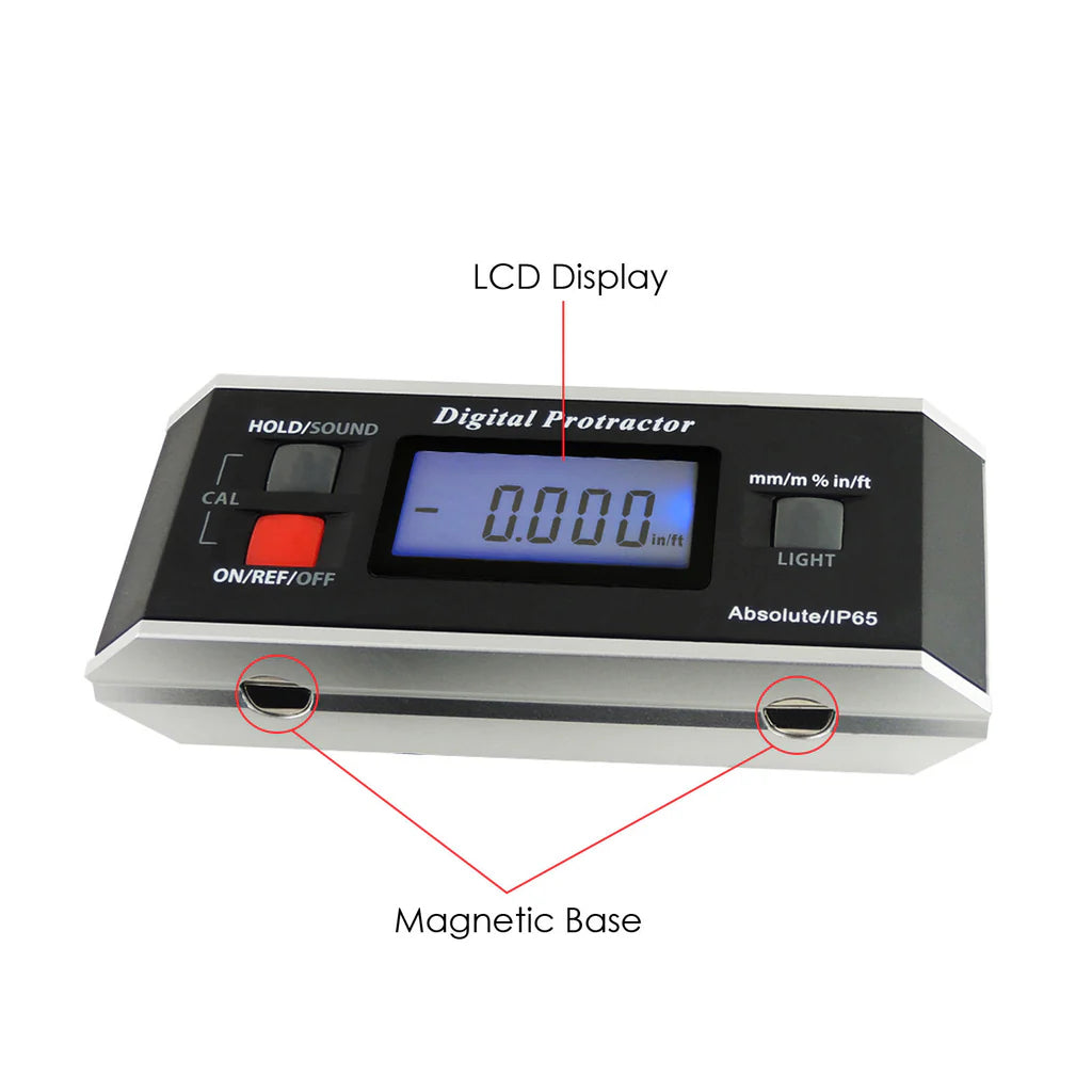 Digital Protractor Angle Finder & Inclinometer with Magnetic V-Groove, Backlit Display & IP65 Protection