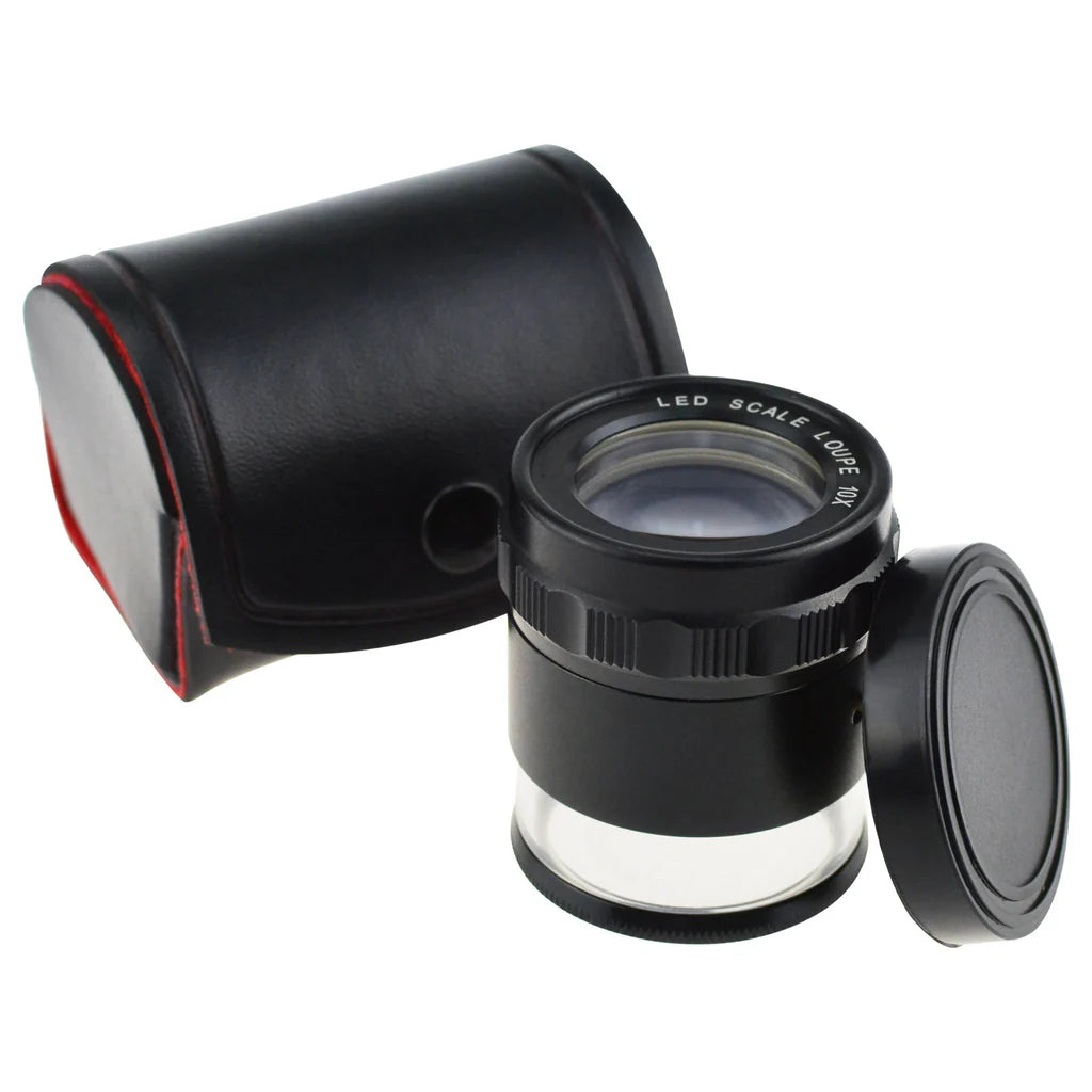 10x Magnification Scale Loupe with 8 LED Lights & 4 Interchangeable Glass Reticle Scales