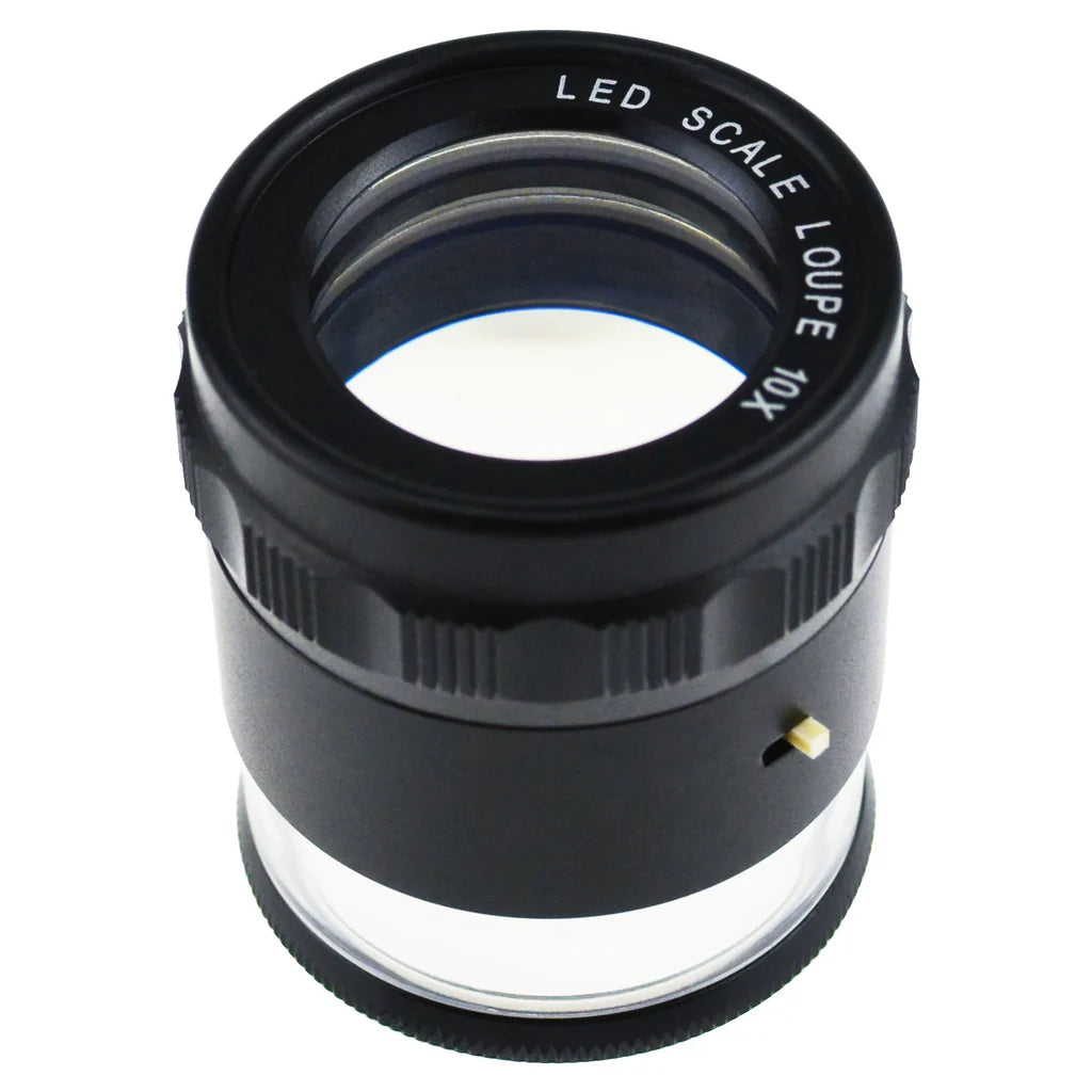 10x Magnification Scale Loupe with 8 LED Lights & 4 Interchangeable Glass Reticle Scales