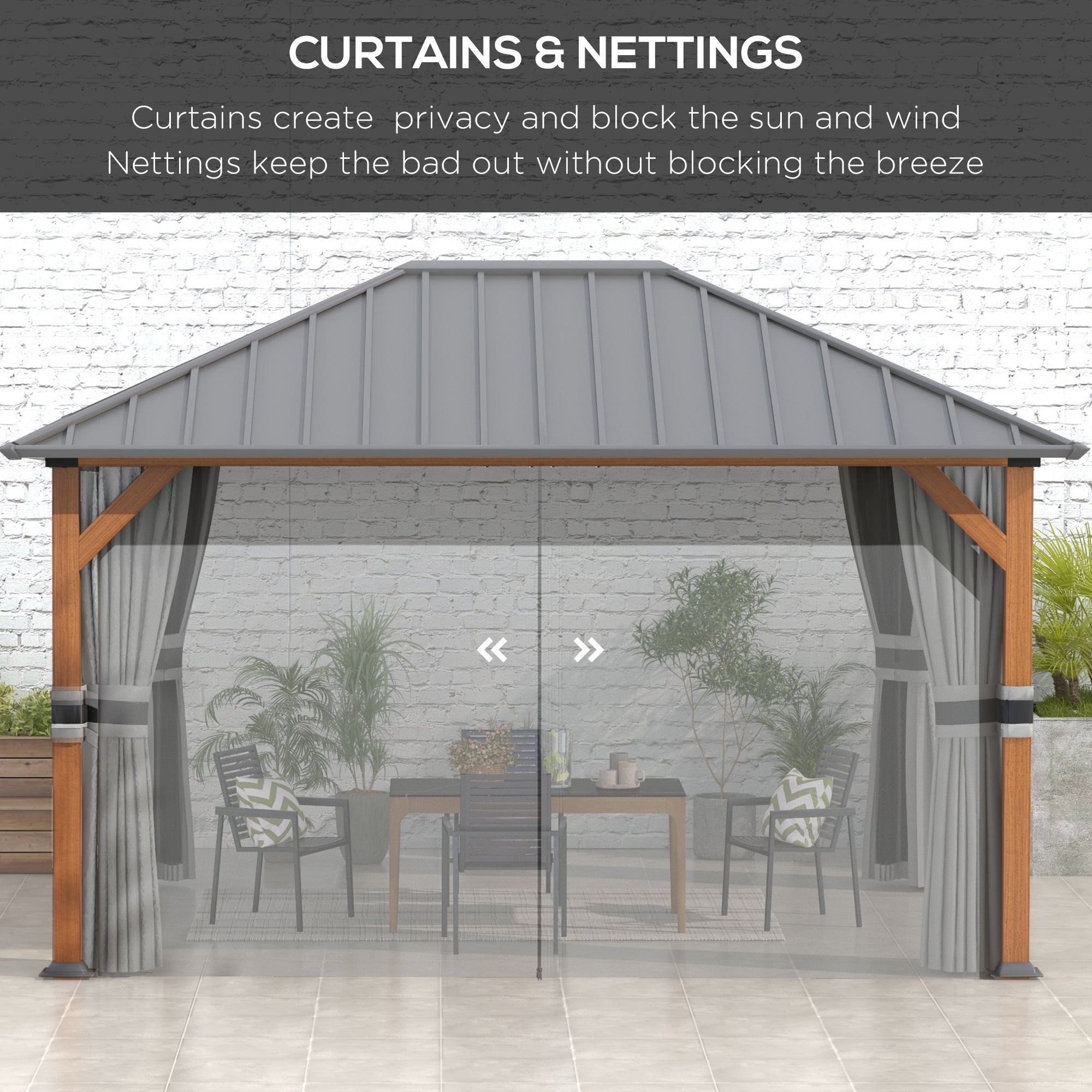 Outsunny 13' x 10' Hardtop Gazebo with Netting Sidewalls and Curtains, Galvanized Steel Outdoor Gazebo Canopy for Garden
