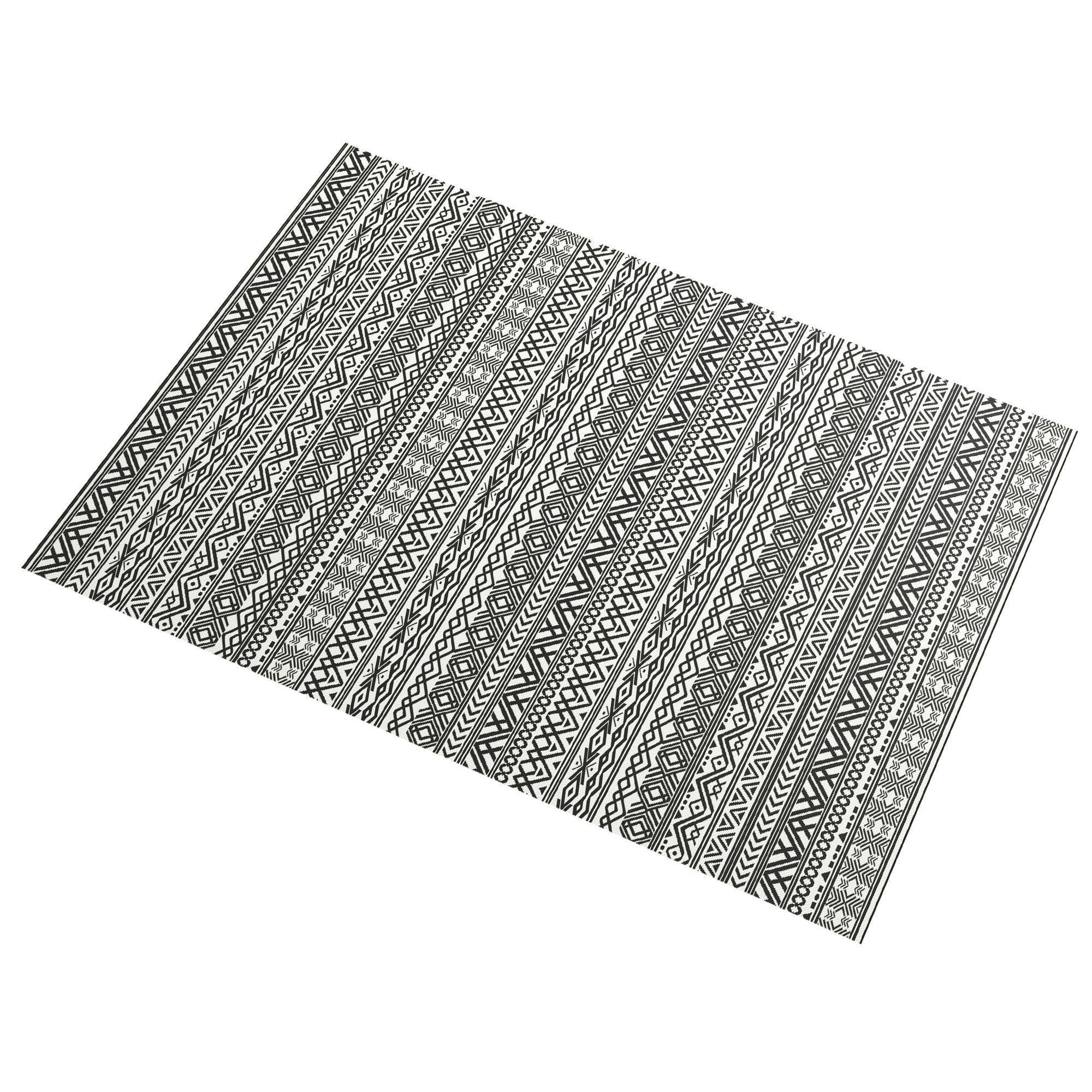 Outsunny 9'x12' Reversible Outdoor Plastic Straw RV Mat Rug with Carry Bag Grey Cream White Boho