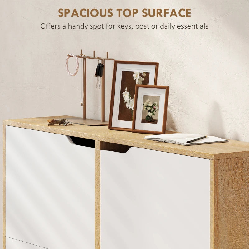 Narrow Shoe Cabinet, Shoe Storage Cabinet with 4 Flip Drawers and Adjustable Shelves for 16 Pairs of Shoes, Natural