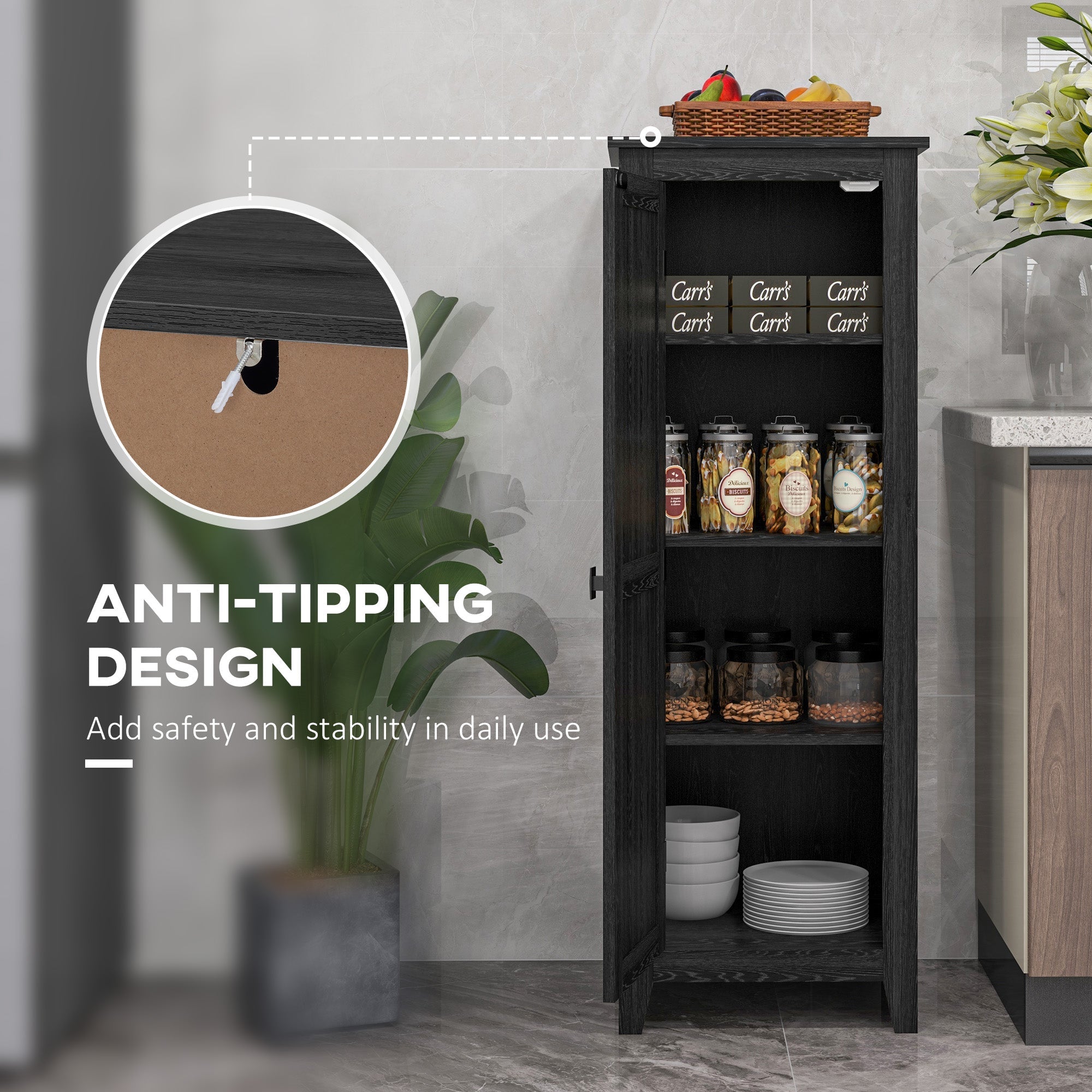 HOMCOM Space-Saving Savior: 47.8" Kitchen Pantry Cabinet with Doors and Shelves for Dining Room Organization