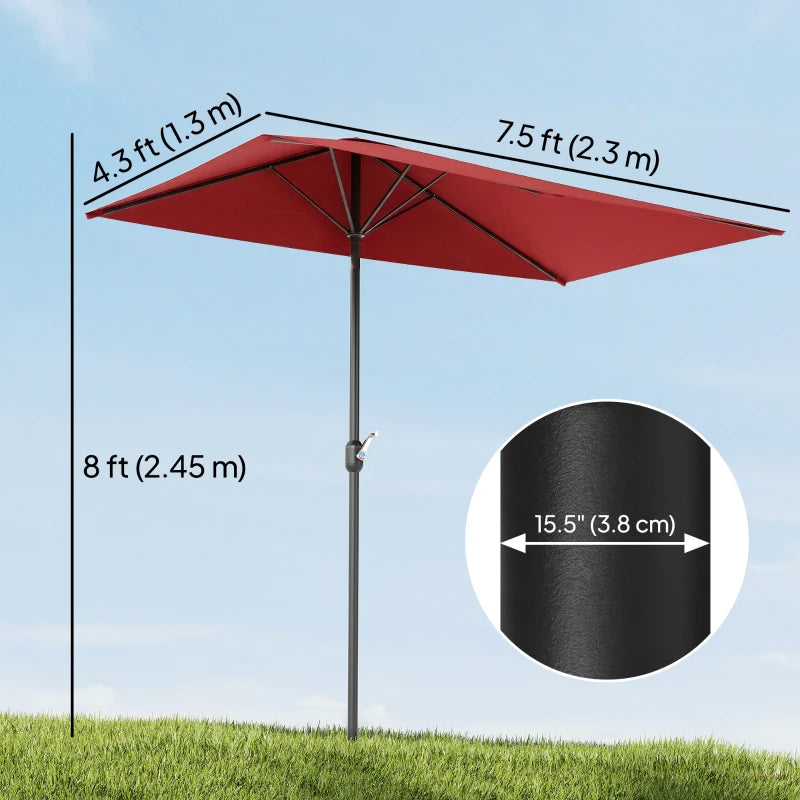 8ft Half Round Umbrella Outdoor Balcony Parasol Patio Garden Outdoor Window Sun Shade w/ 5 Ribs