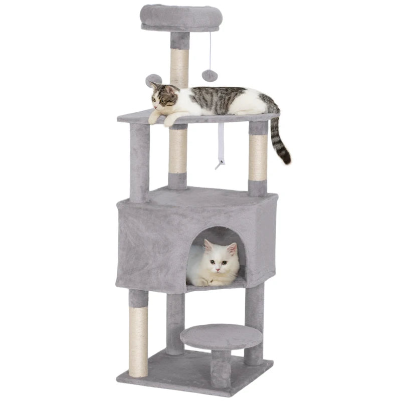 54 Inch Cat Tree with Large Condo, Top Perch, Sisal Scratching Posts, Dangling Toy Ball,Light Grey