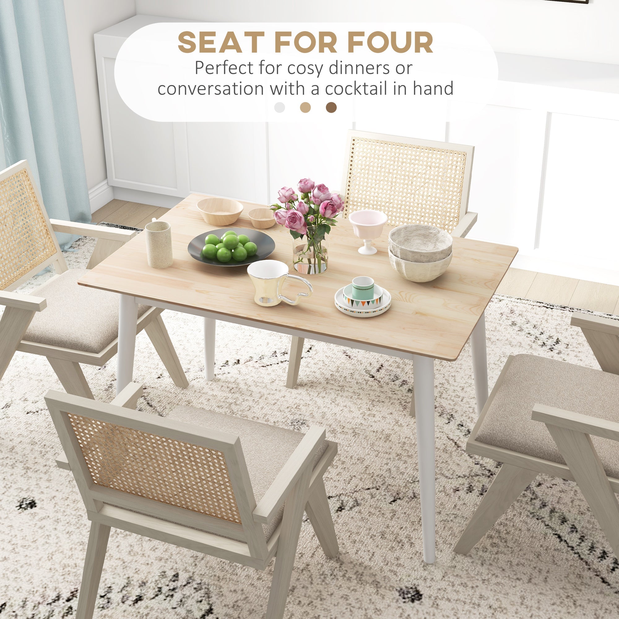 HOMCOM 47" x 30" Farmhouse Dining Table Pine Wood Frame Space Saving Kitchen Table Natural Finish