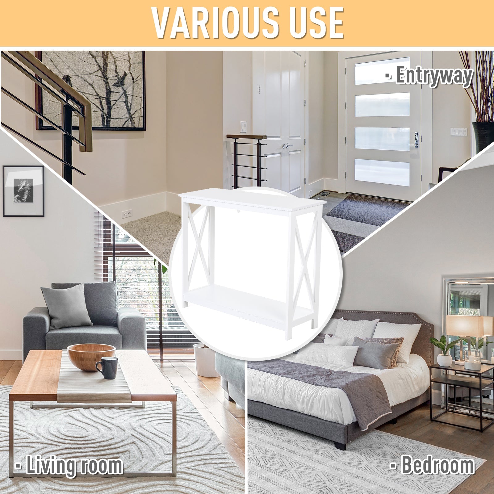 HOMCOM X-Design Console Table: Modern Sofa Side Table with Storage Shelf, Living Room/Entryway, White