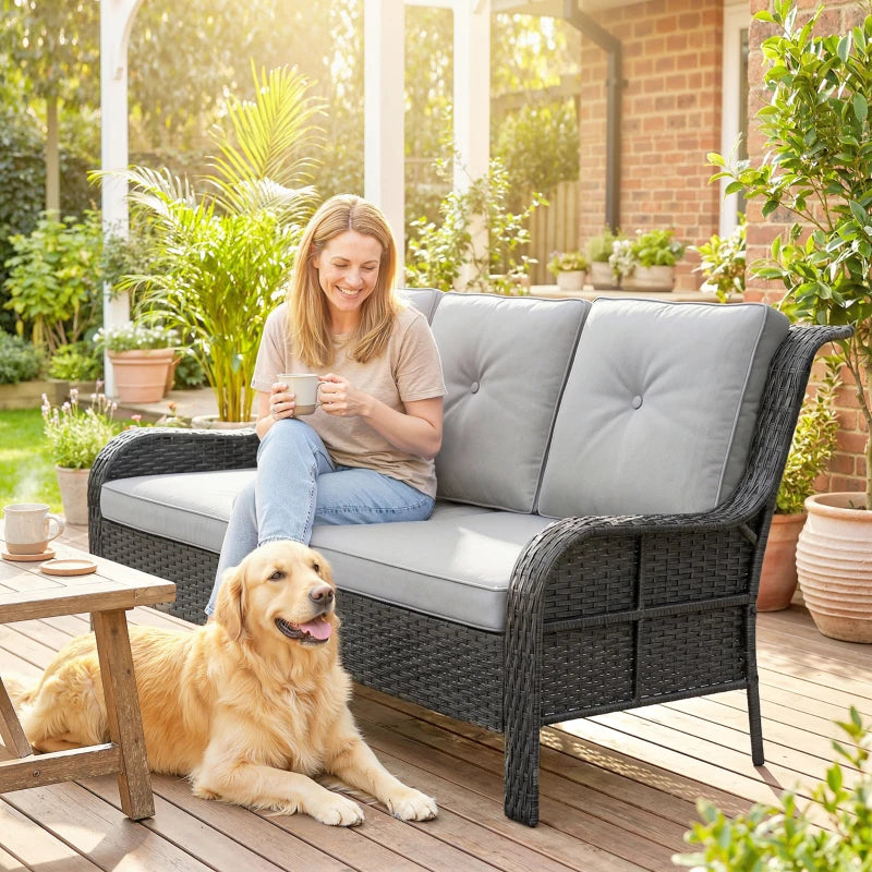 Wicker Patio Sofa with Cushions, 3 Seater Rattan Outdoor Couch for Patio, Garden, Porch, Backyard, Light Grey