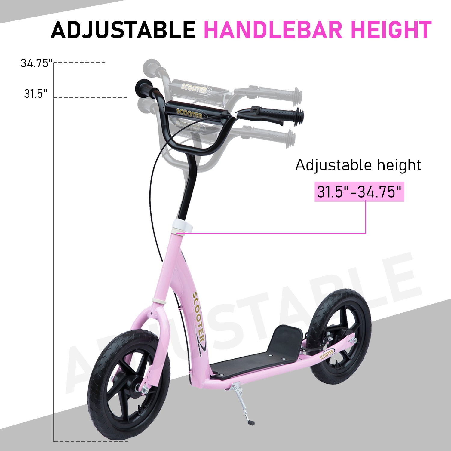 HOMCOM Kids Pro Stunt Scooter: Adjustable, 12" Tire, Street Design, Pink