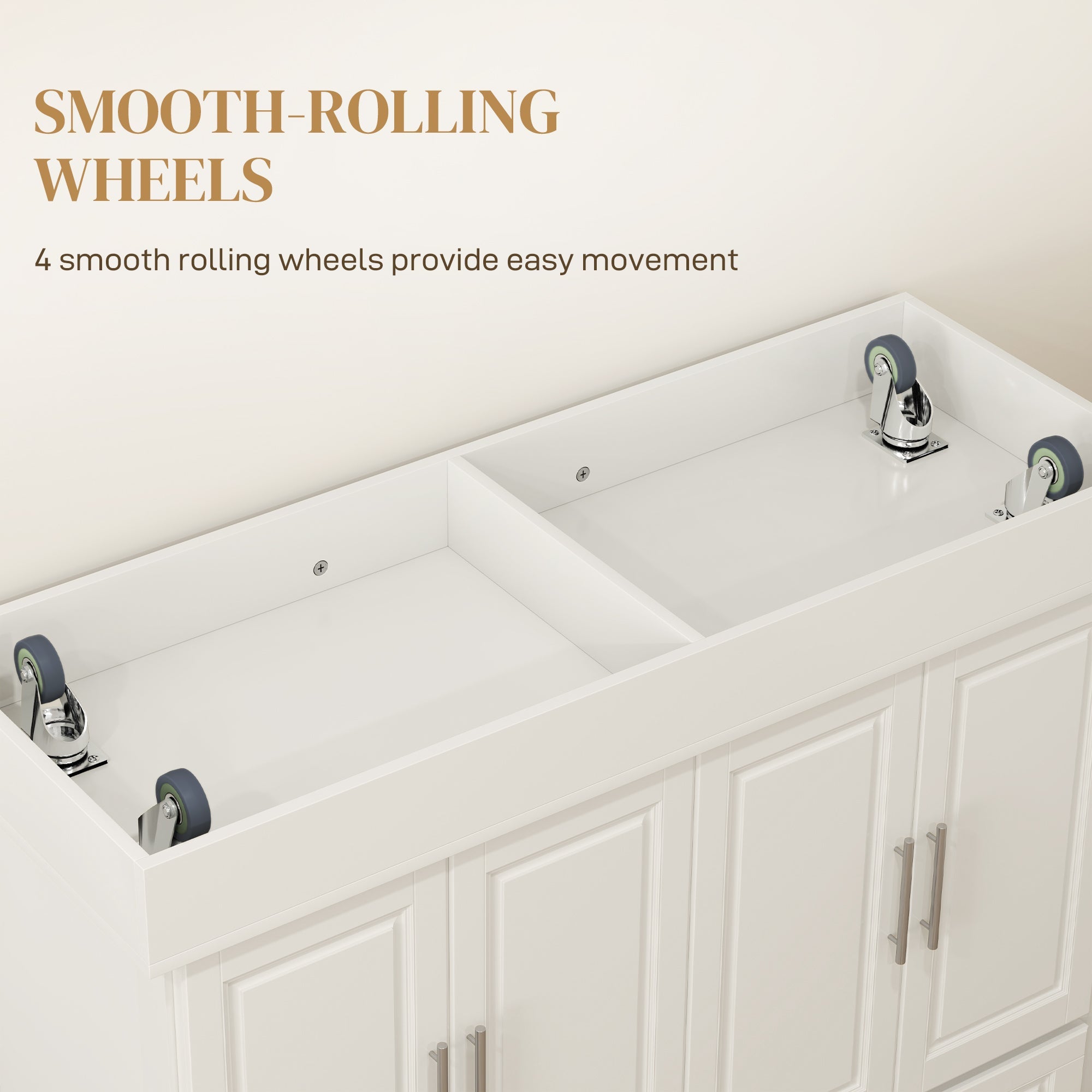 HOMCOM Rolling Kitchen Island with Storage and Stainless Steel Top, Kitchen Trolley with Drawers, Cabinets, Towel Rack, Cream