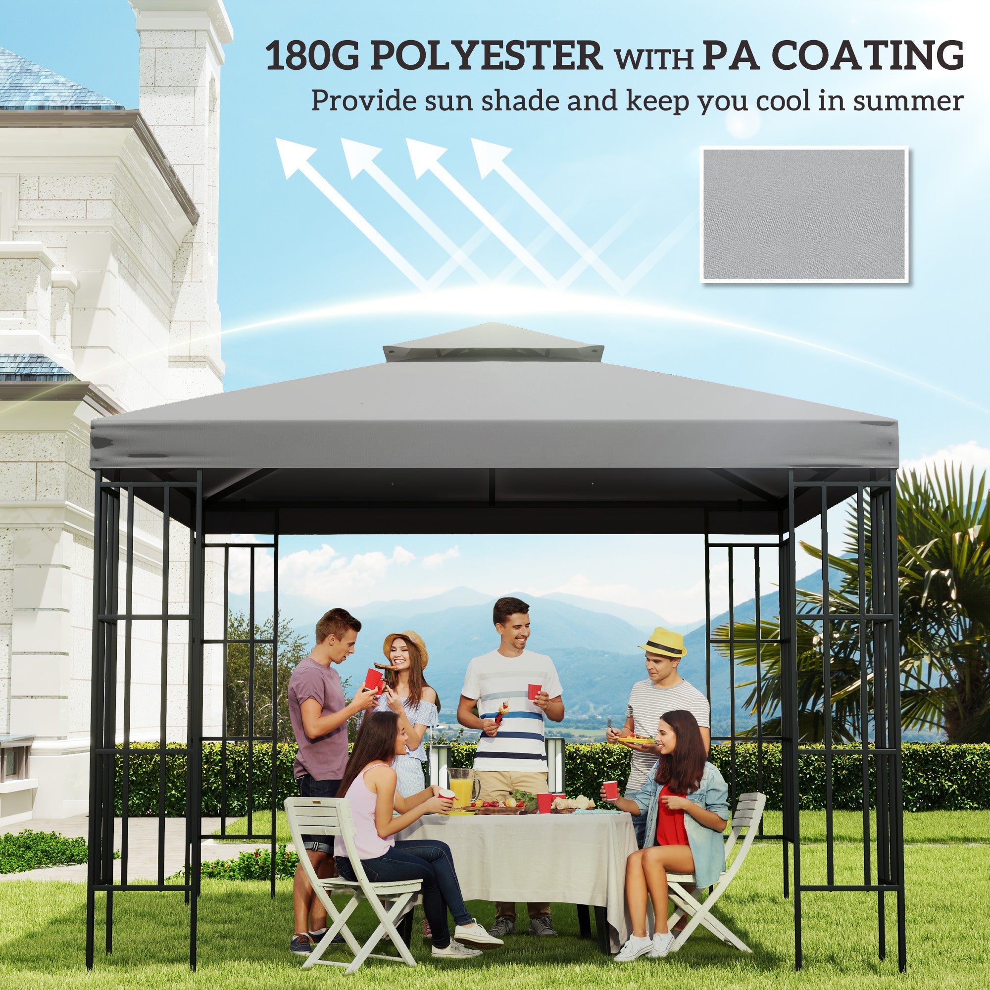 Outsunny Luminous Shade: 9.8' Square Gazebo Canopy Replacement Top, Light Grey Outdoor Garden Sun Shade