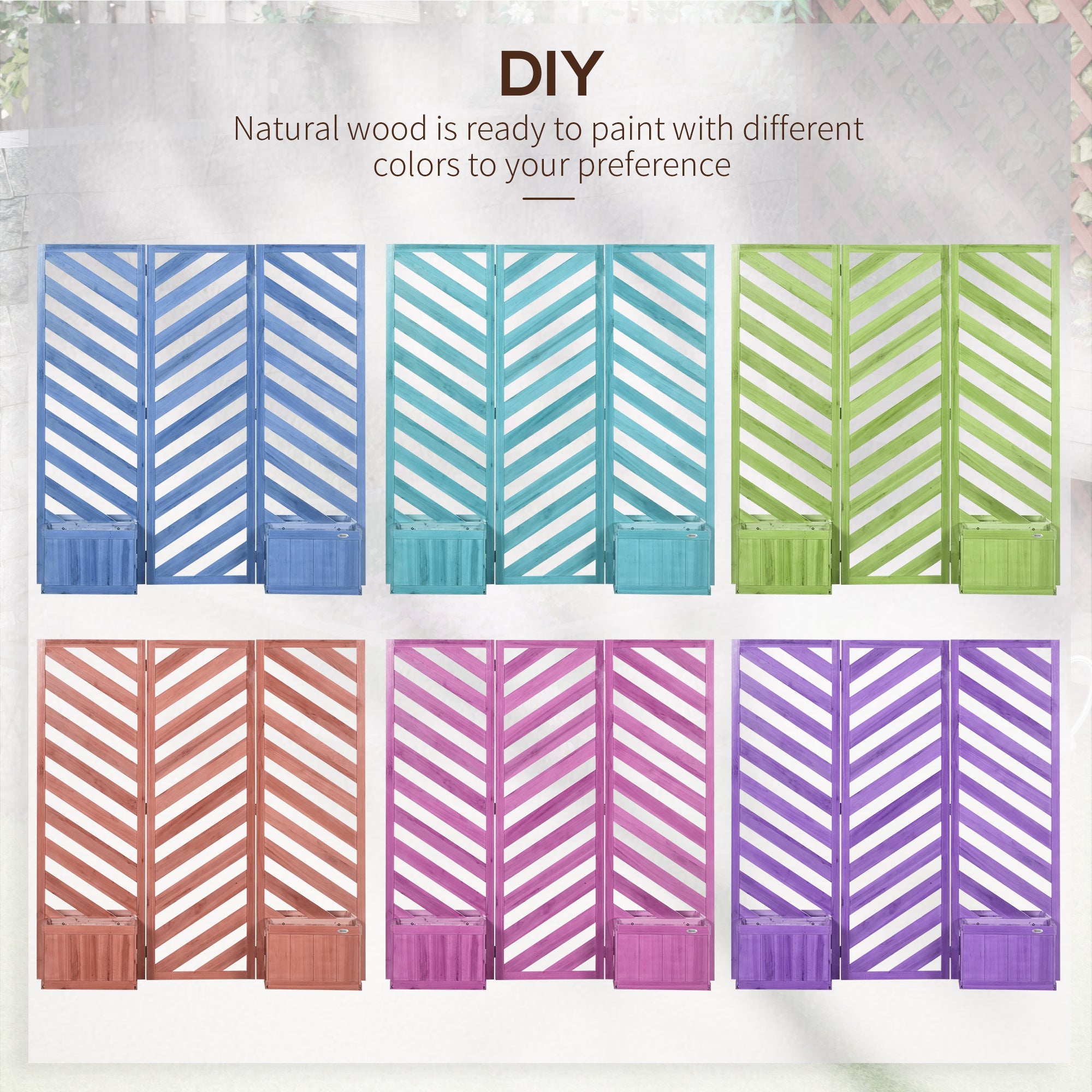 Outsunny Outdoor Privacy Screen with Raised Garden Beds 4 Self-Draining Panels for Pool Hot Tub Freestanding