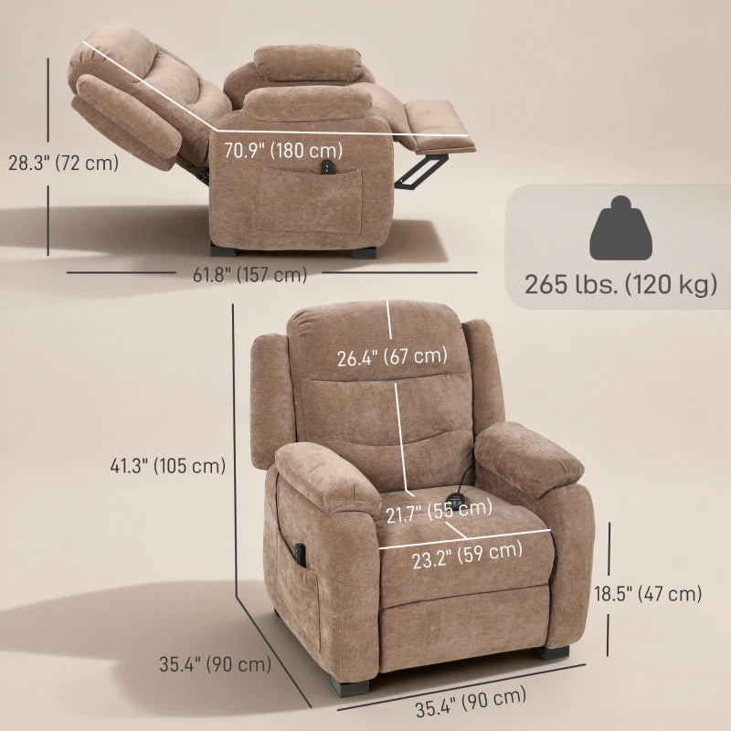 Massage Recliner Chair, Power Recliner with Quiet Brushless Motor, Remote, Pockets, 2 Memory Positions, Brown
