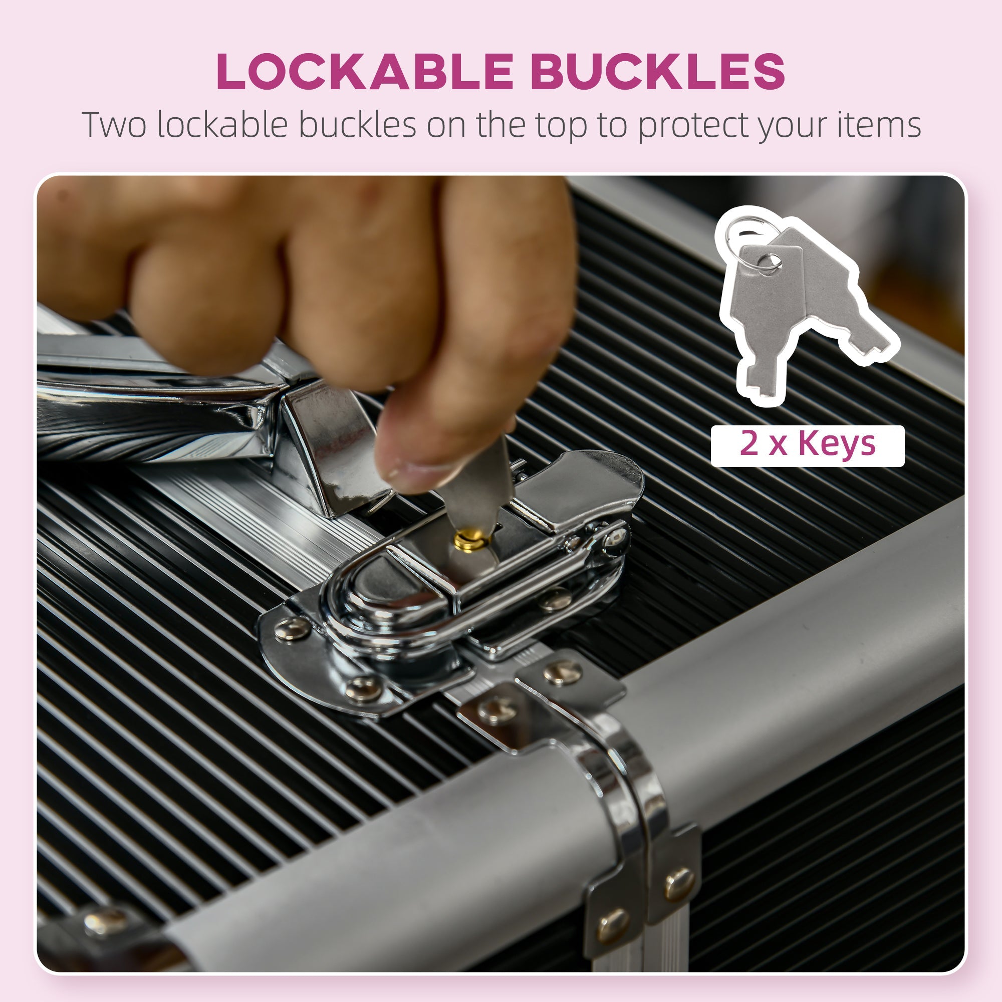 HOMCOM Large Cosmetic Trolley Rolling Makeup Train Case Storage Lockable Cart Black with Folding Trays Swivel Wheels