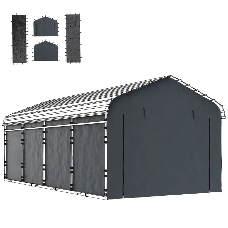 Carport Replacement Canopy Cover Sidewalls for 10' x 15' Carport, UPF50+ Waterproof Garage Car Shelter Tarp, Dark Grey