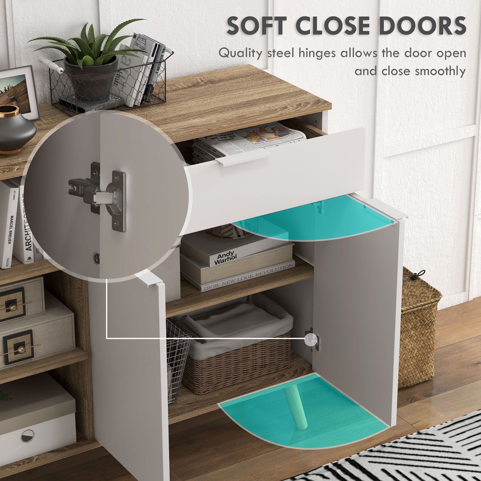 HOMCOM Contemporary Sideboard Cabinet with Doors Drawer Adjustable Shelves for Dining Room Kitchen Storage