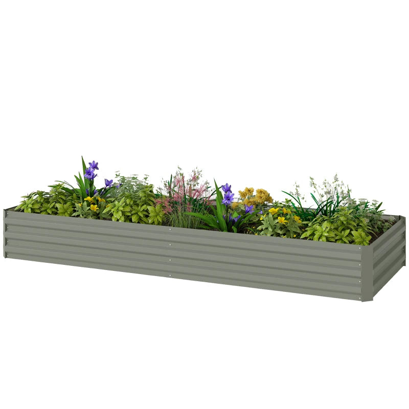 8 x 3 x 1ft Galvanized Raised Garden Bed, Metal Elevated Planter Box for Growing Flowers, Herbs, Succulents, Light Grey