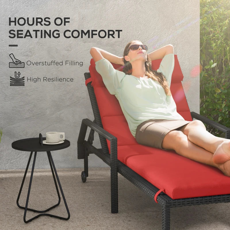 Patio Chaise Lounge Chair Cushions Replacement Sun Lounger Pads with Headrest and Ties, Set of 2, Wine Red