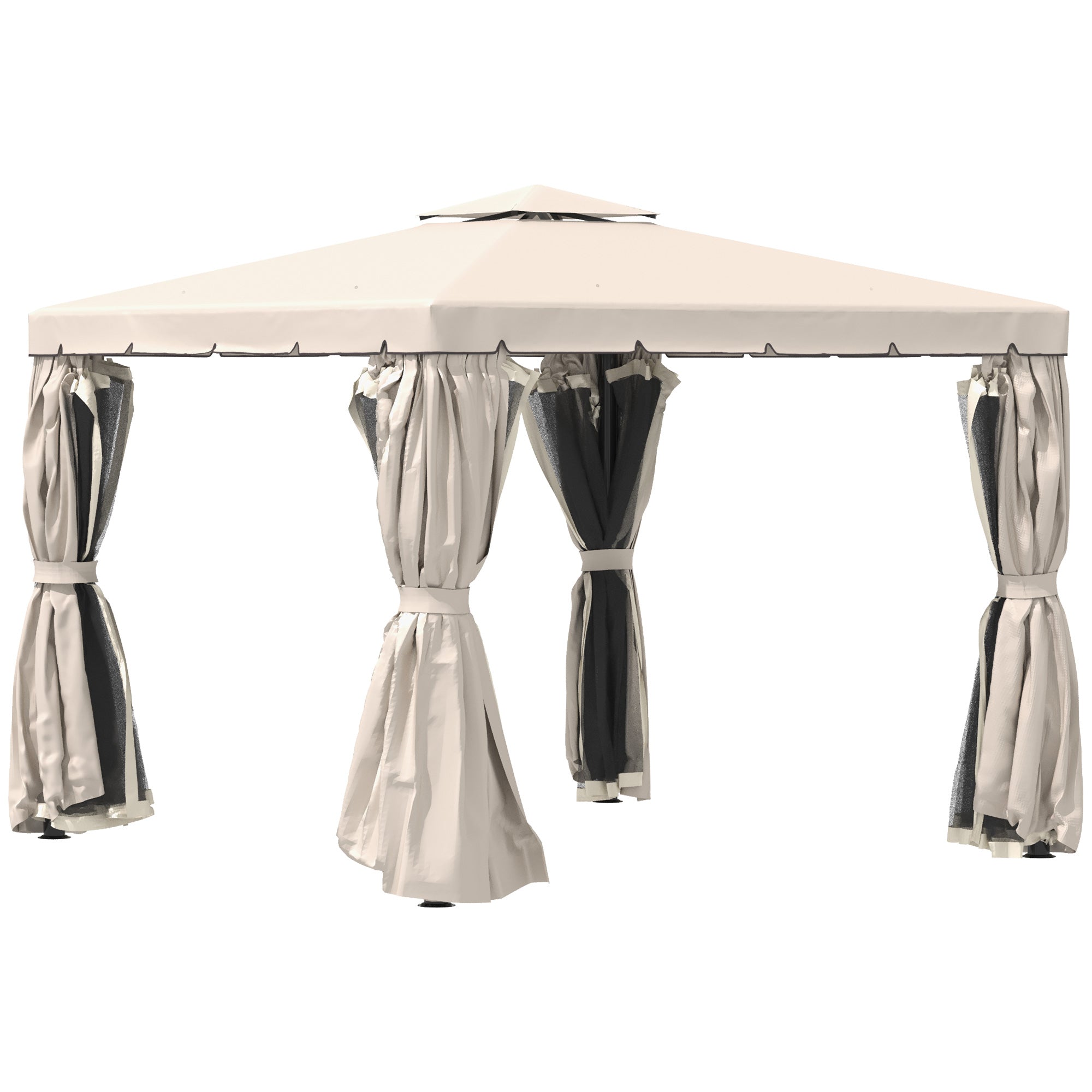 Outsunny 10' x 10' Outdoor Patio Gazebo Double Soft-top Garden Shelter Tent with Polyester Curtains, & Mesh Screen Drapes, Cream