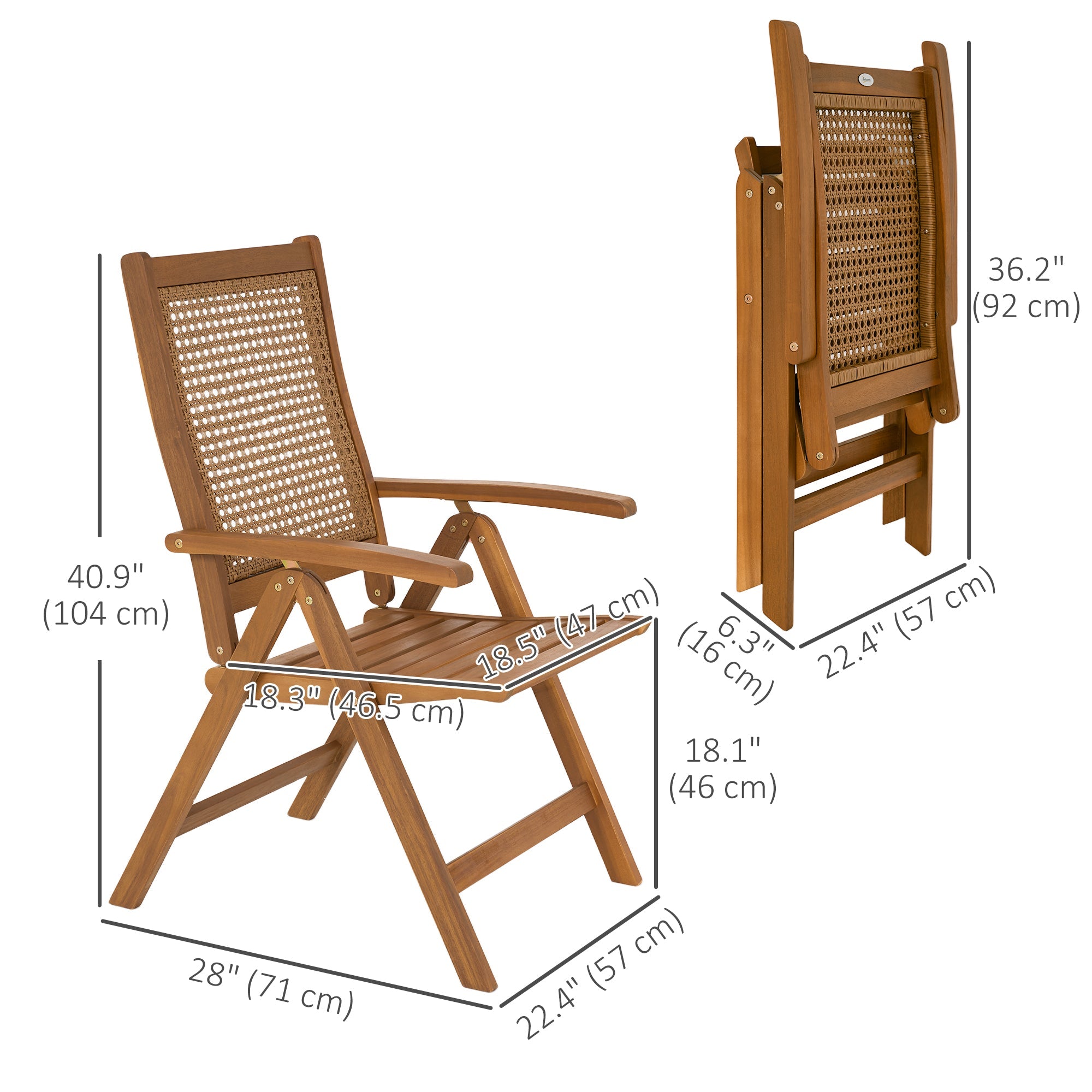 Outsunny Outdoor Folding Chair with Adjustable Back, Wood Foldable Camping Chair with Slatted Seat, Armrest, Teak