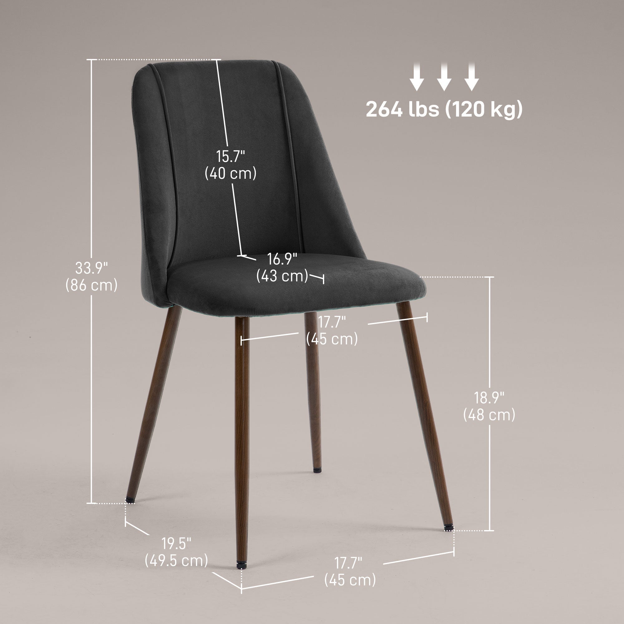 HOMCOM Set of 4 Upholstered Velvet Dining Chairs Accent Chairs Wood-grain Steel Legs for Kitchen Dining Area