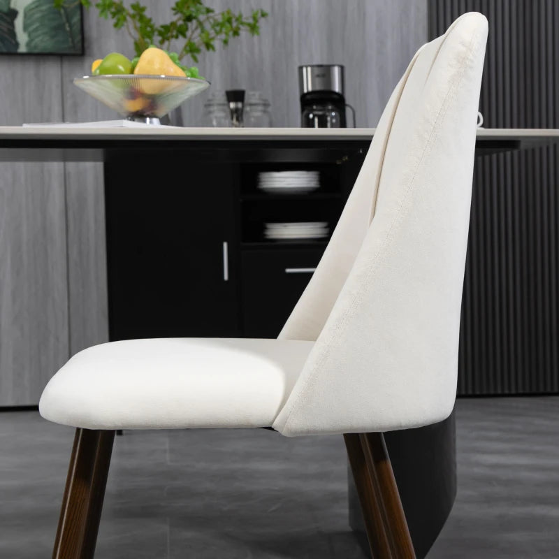 Upholstered Dining Chairs Set of 4, Velvet Accent Chair with Back and Wood-grain Steel Leg for Kitchen, Cream White