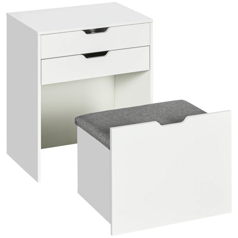 Vanity Set with Flip Top Mirror, Makeup Vanity Table with Stool, Dressing Table with Drawer and 7 Compartments, White