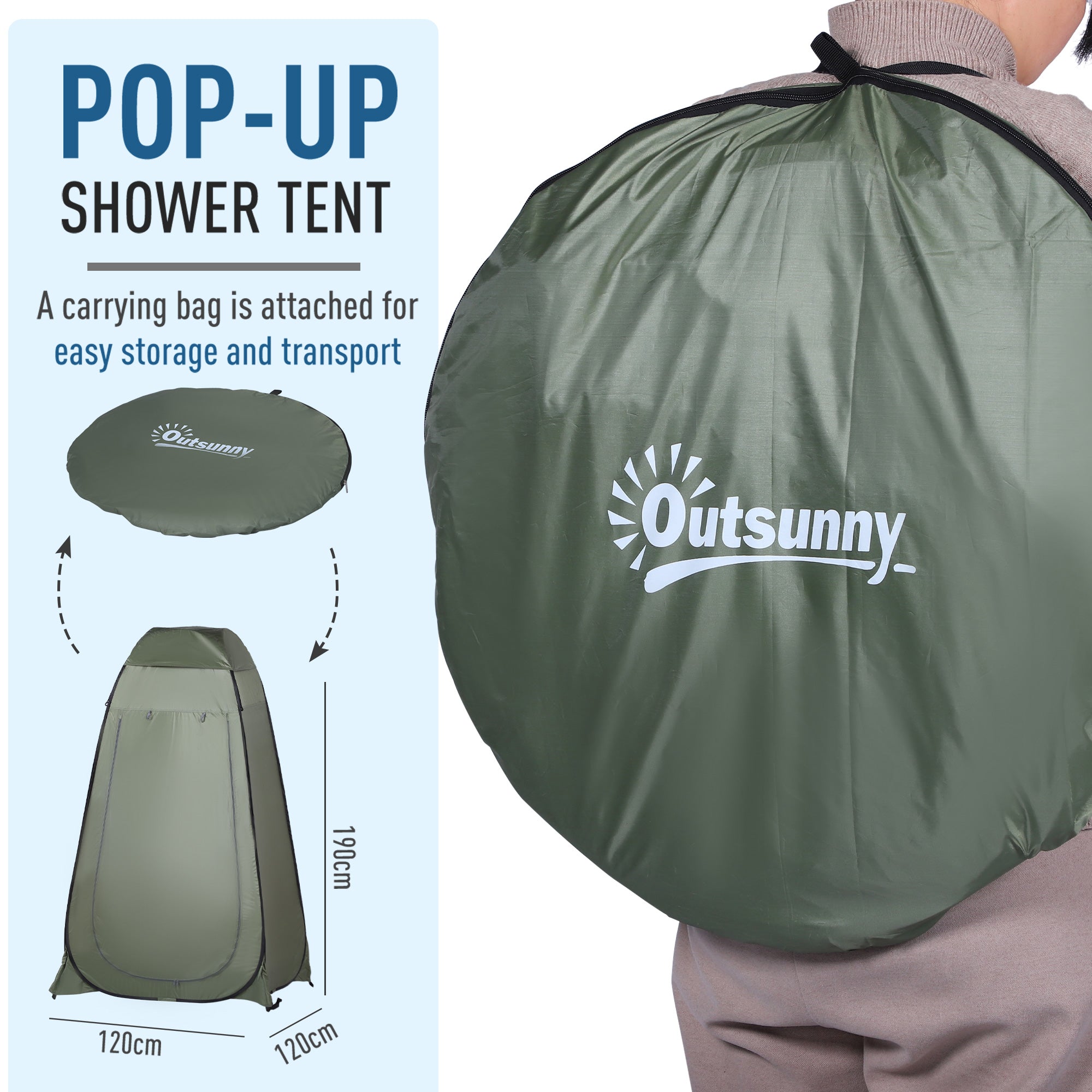 Outsunny Portable Pop Up Shower Tent Privacy Changing Room for Outdoor Dressing Fishing with Carry Bag Green
