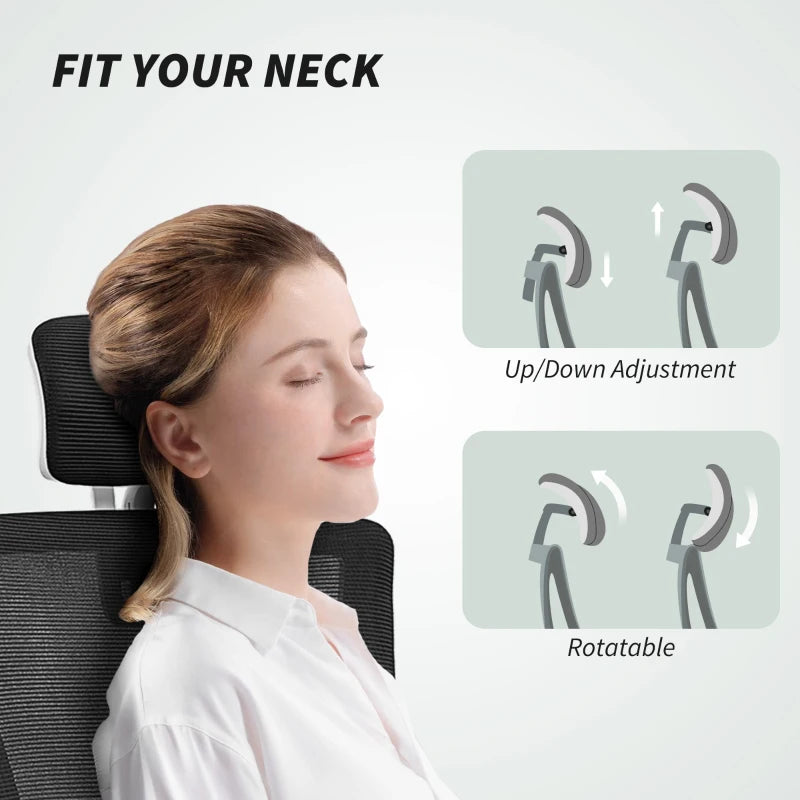 Ergonomic Office Chair, Swivel Desk Chair with Adjustable Lumbar Support, Headrest and Height, Flip-up Armrests, Black